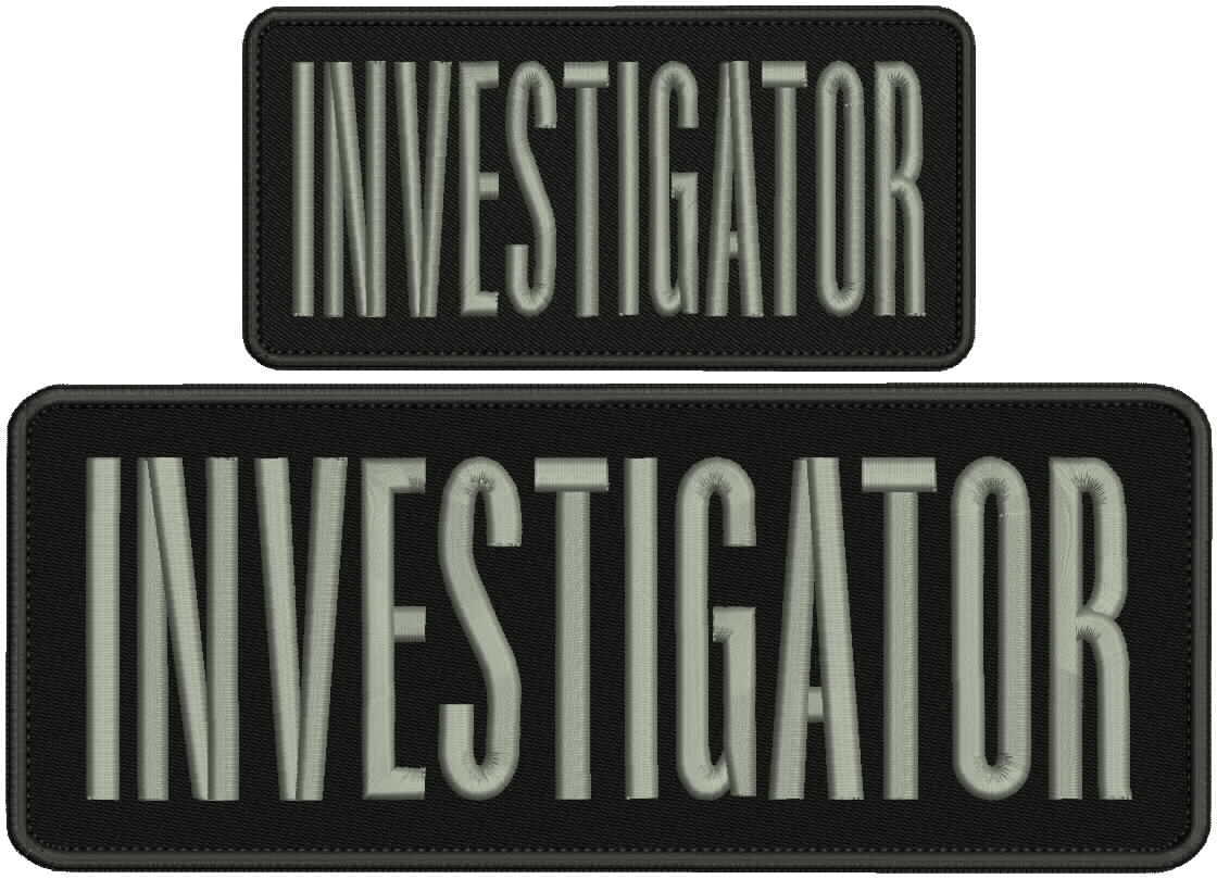investigator embroidery patch 4x10 and 3x6 inches grey letters