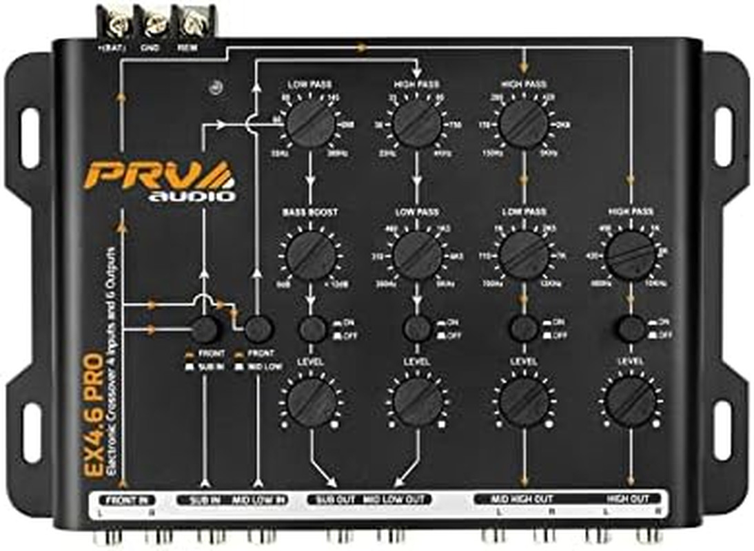 Crossover Car Audio EX4.6 PRO 4 Way or 3 Way Electronic Crossover 9 Volts, 4 in