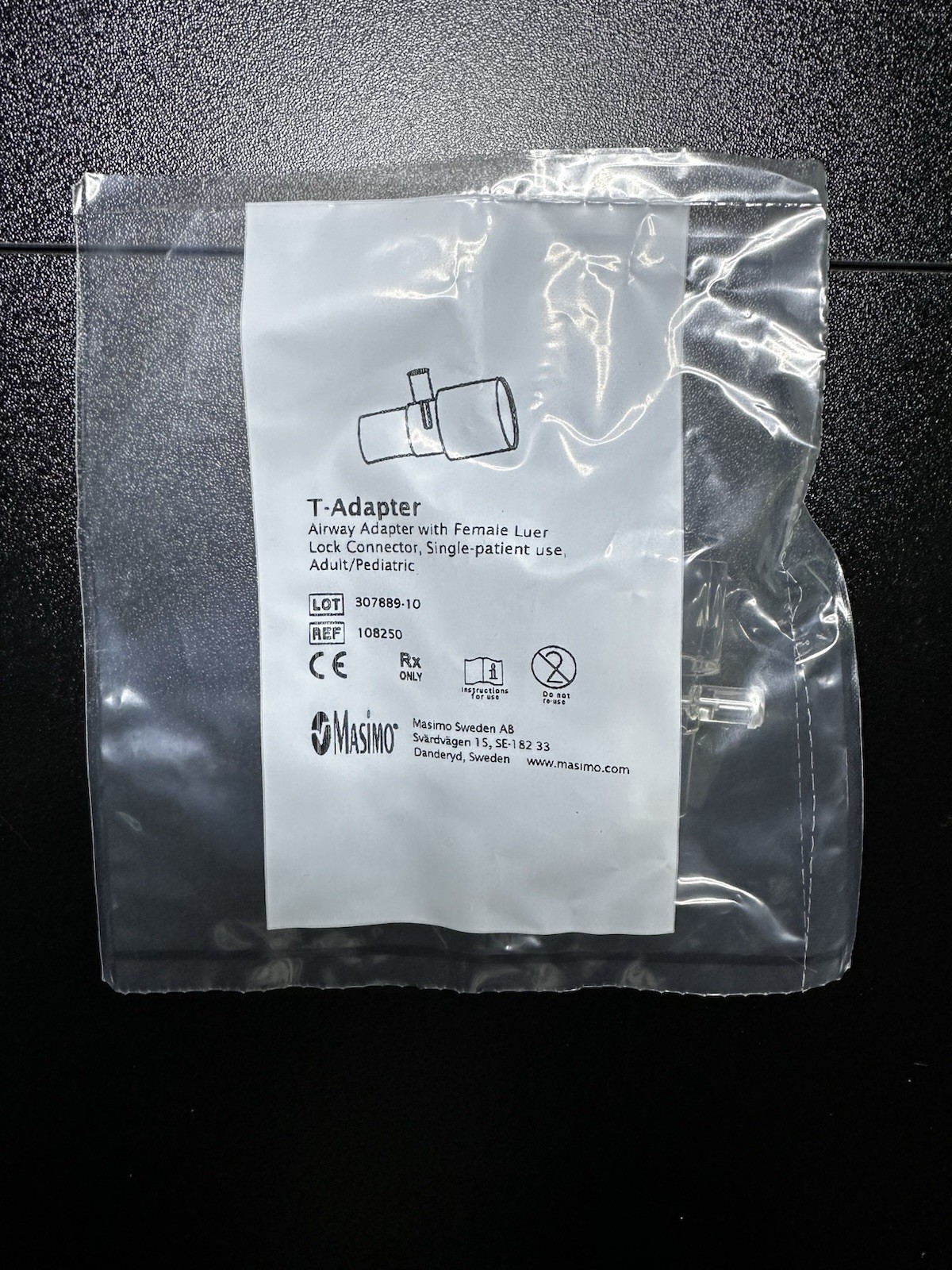 Masimo 108250 CO2 Sidestream Airway T-Adapter with Female Luer Lock - Adult, Ped