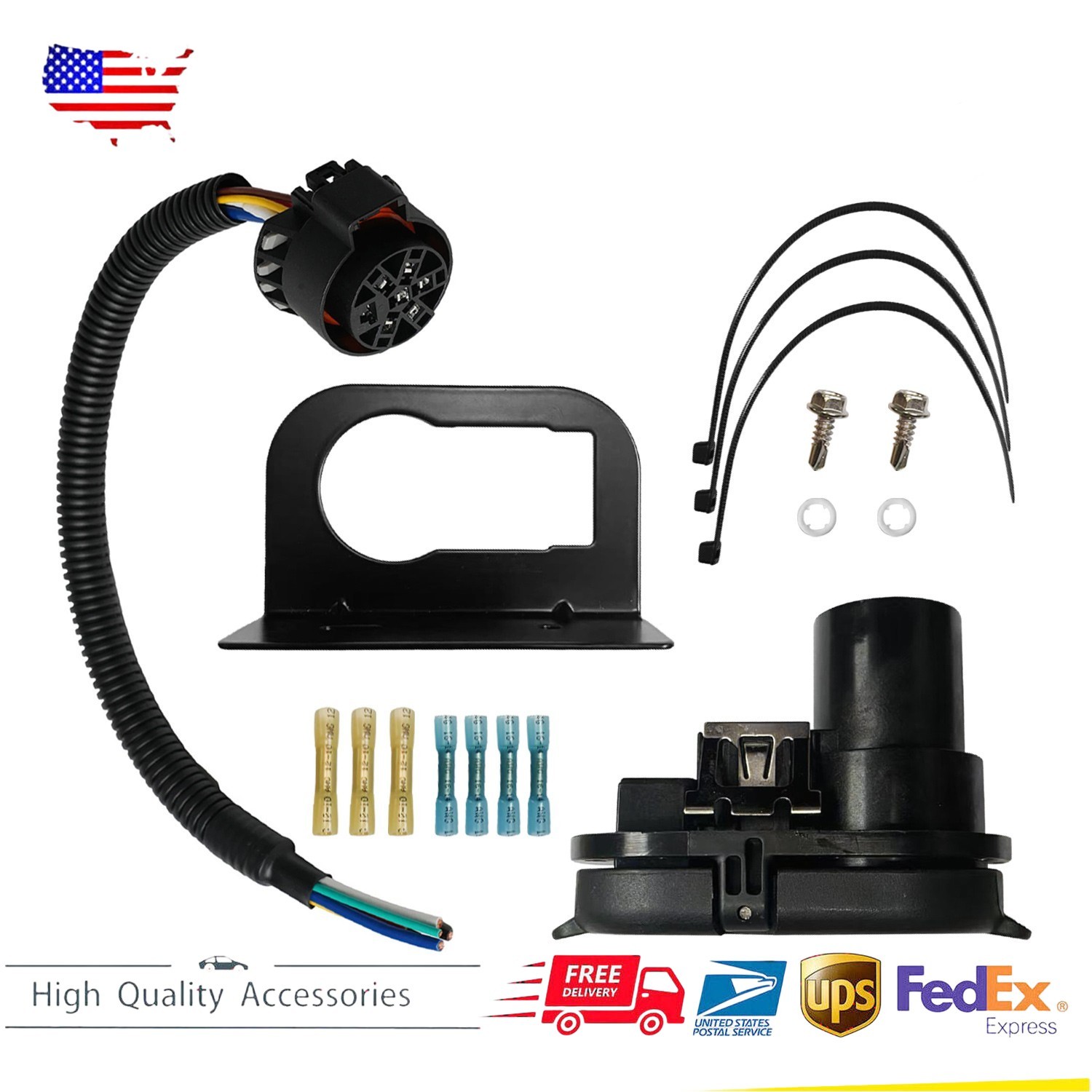 7Way Trailer Tow Hitch Wiring Plug Receptacle Connector Harness Installation Kit