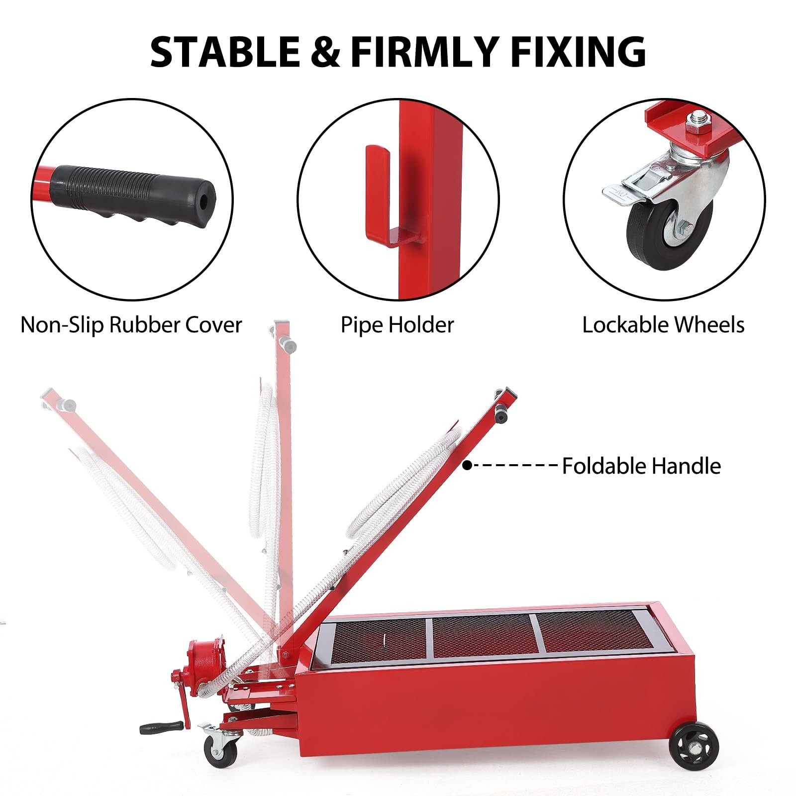 20 Gallon Electric Oil Drain Pan Cart Low Profile Oil Drain Pan w/ Manual Pump