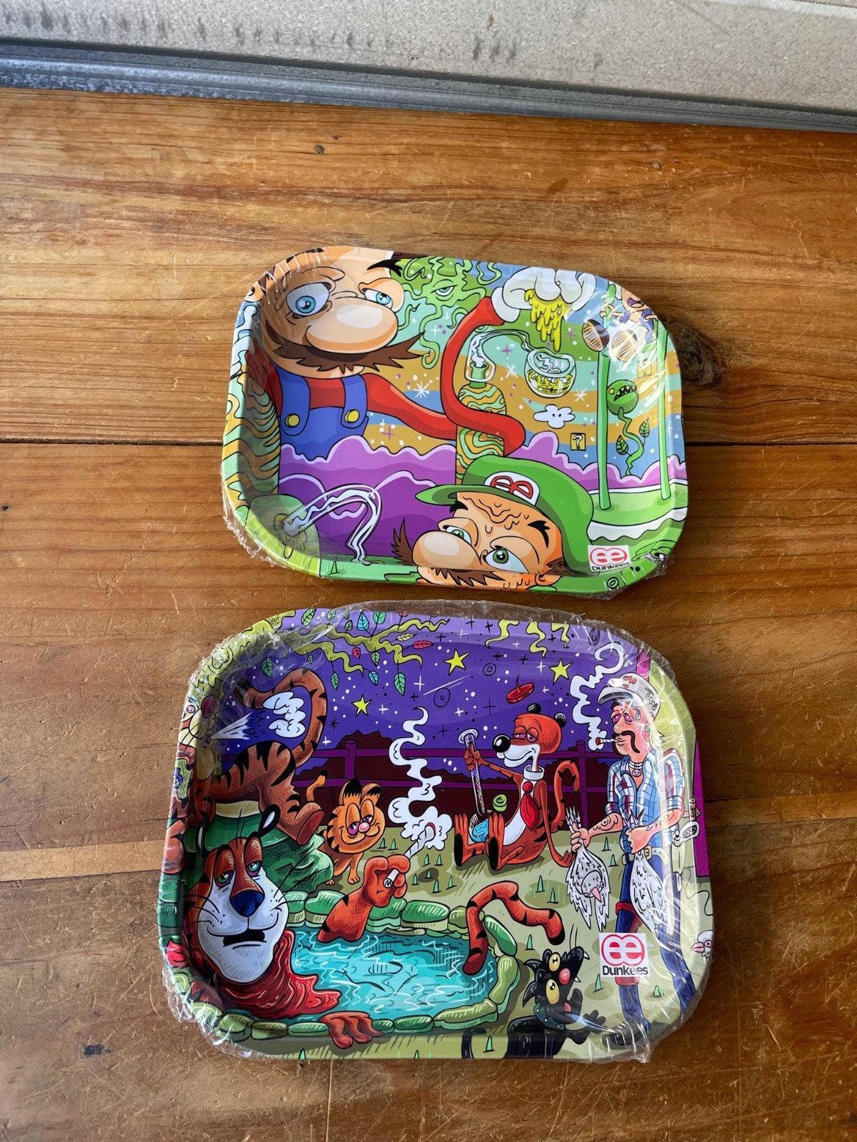 Lot 2 ee Dunkees Small Metal Rolling Smoking Trays 5x7" Tiger King Mario Luigi