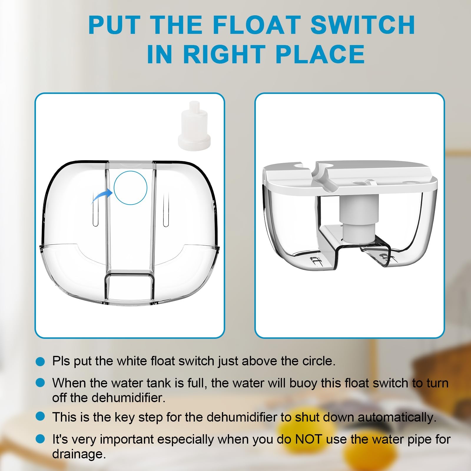 Dehumidifier with Drain Hose. Litever Small Portable Small, White