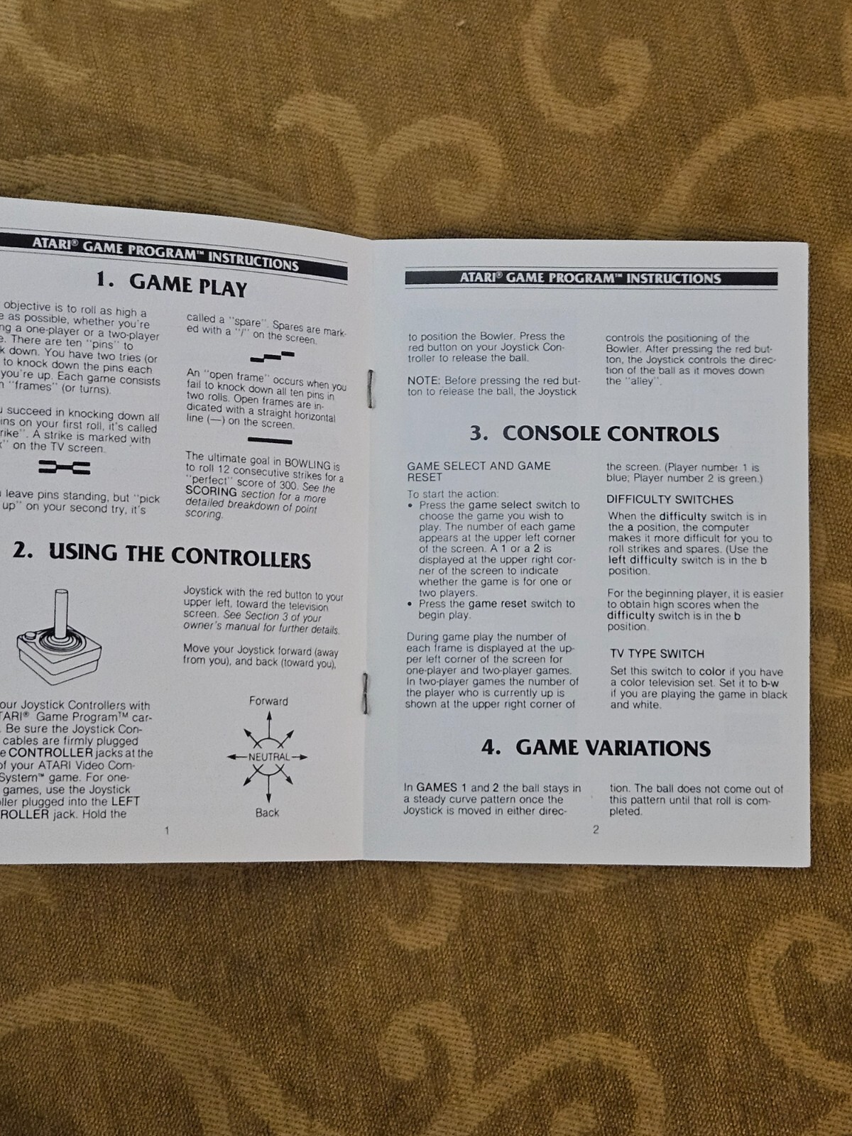 Atari Bowling CX2628 Game Instructions Manual Only