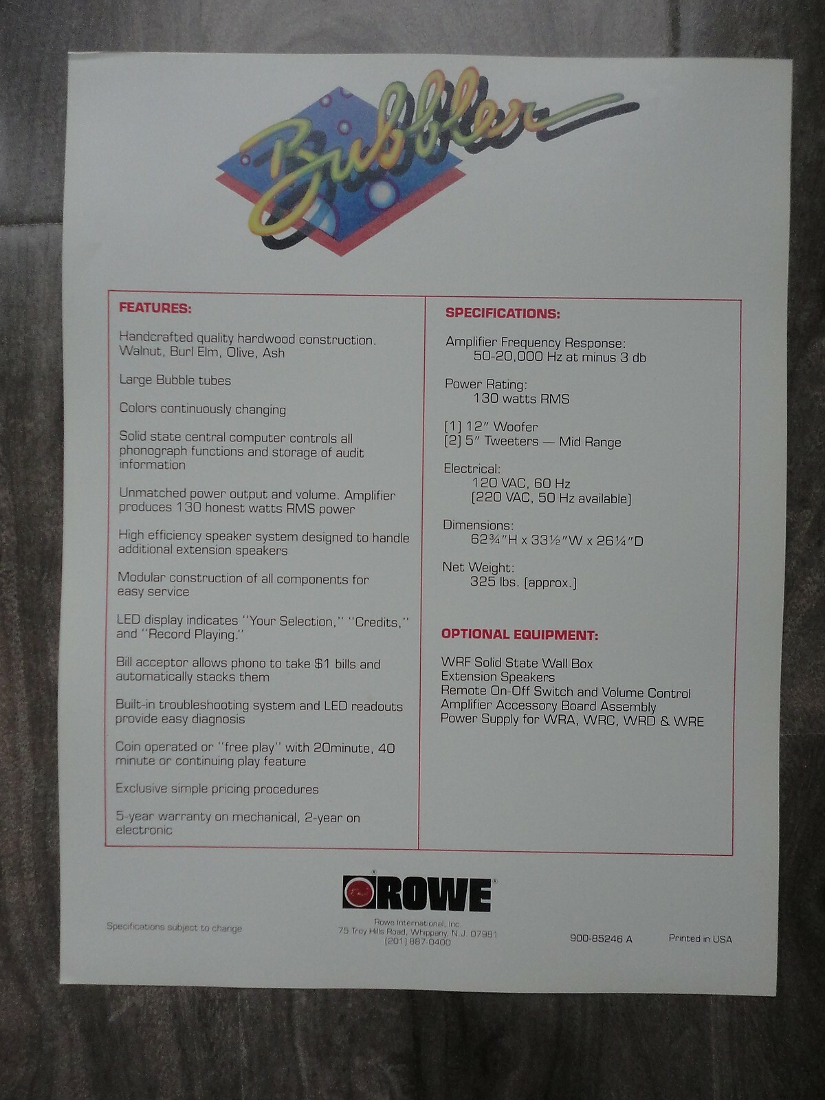 Bubbler Rowe Jukebox Machine Flyer Original Brochure