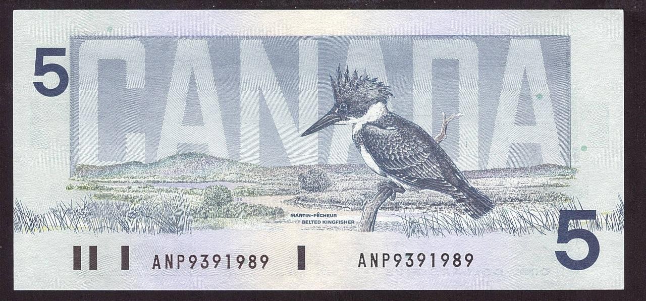 1986 Canada $5 banknote Knight Theissen ANP 9391989 Choice UNC