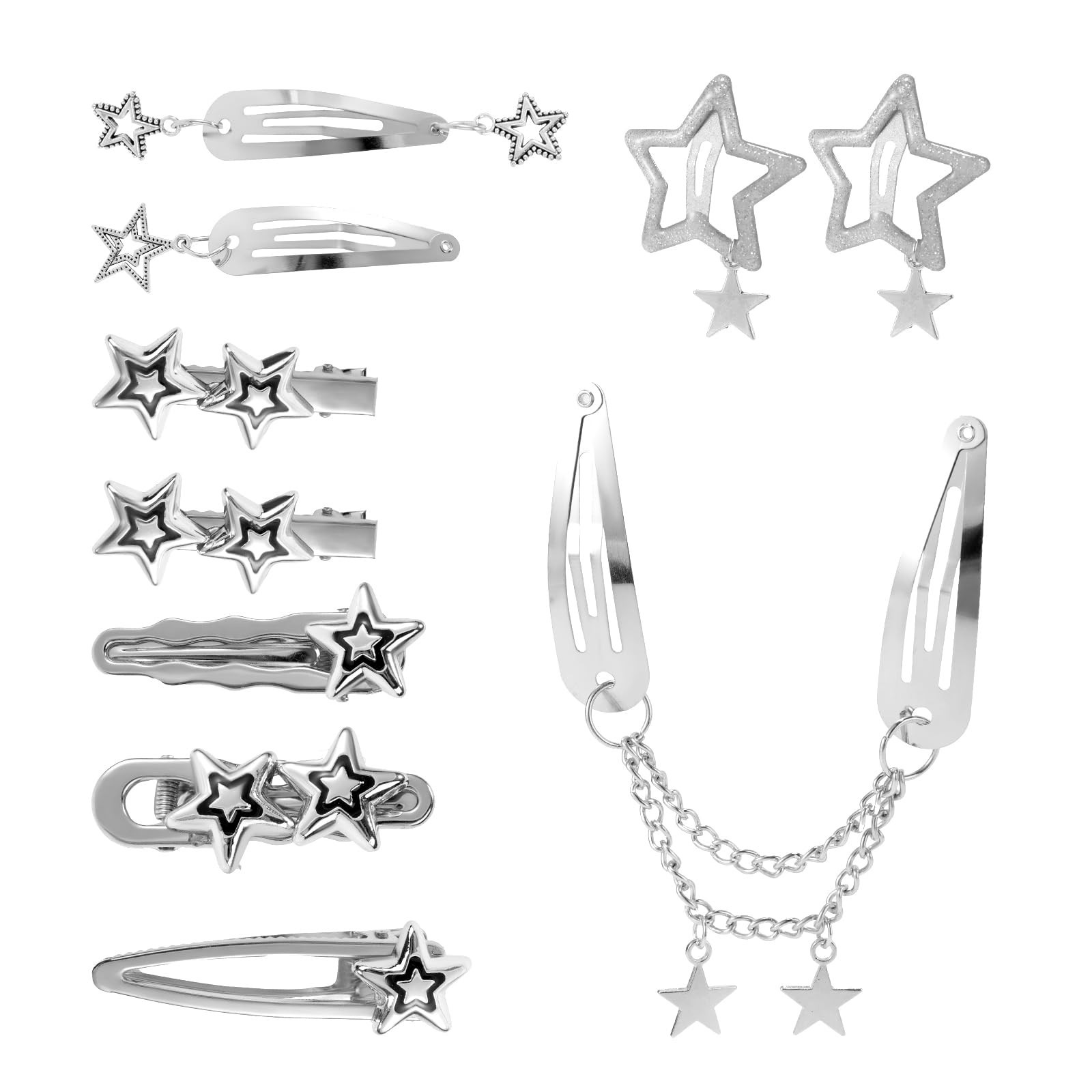 10pcs Y2K Hair Clips for Women, Stainless Steel Silver Hair Pins Barrettes 20...