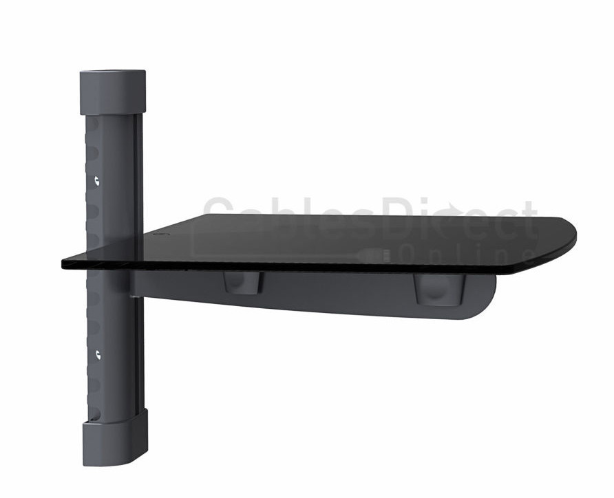 Floating Black Glass Rack Shelf Stand Wall Mount Bracket TV Box DVR DVD Cable