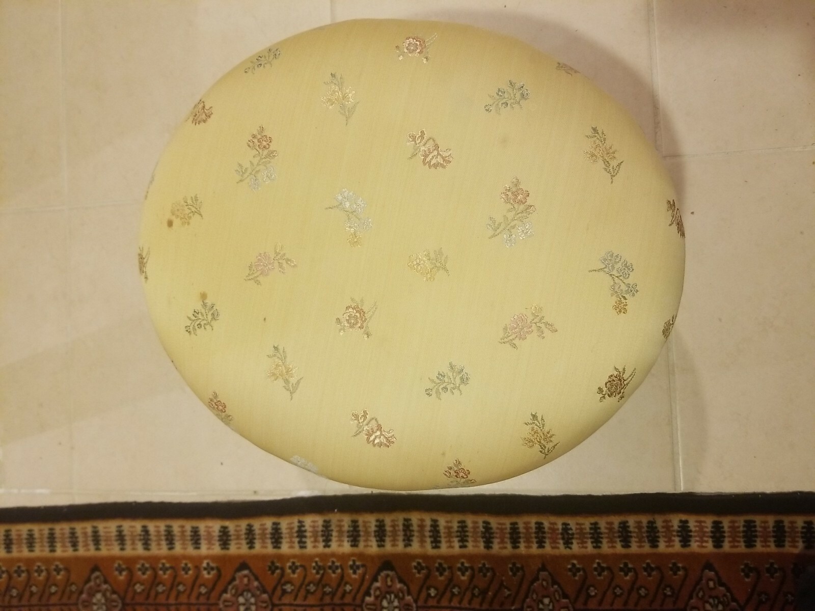 Upholstered Yellow Round Bench with Matching Foot Stool, Great Upholstery!
