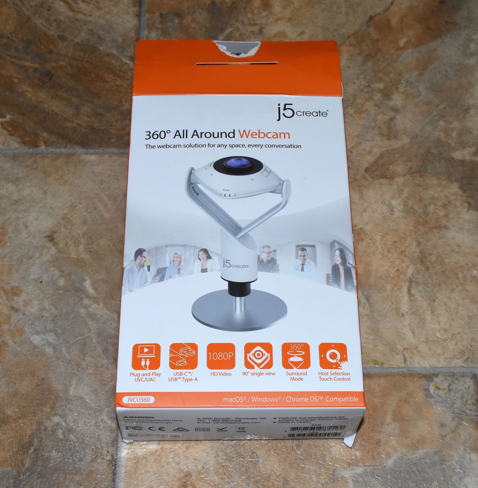 j5create JVCU360 360° All Around Webcam 1080p USB-C/USB-A Open Box