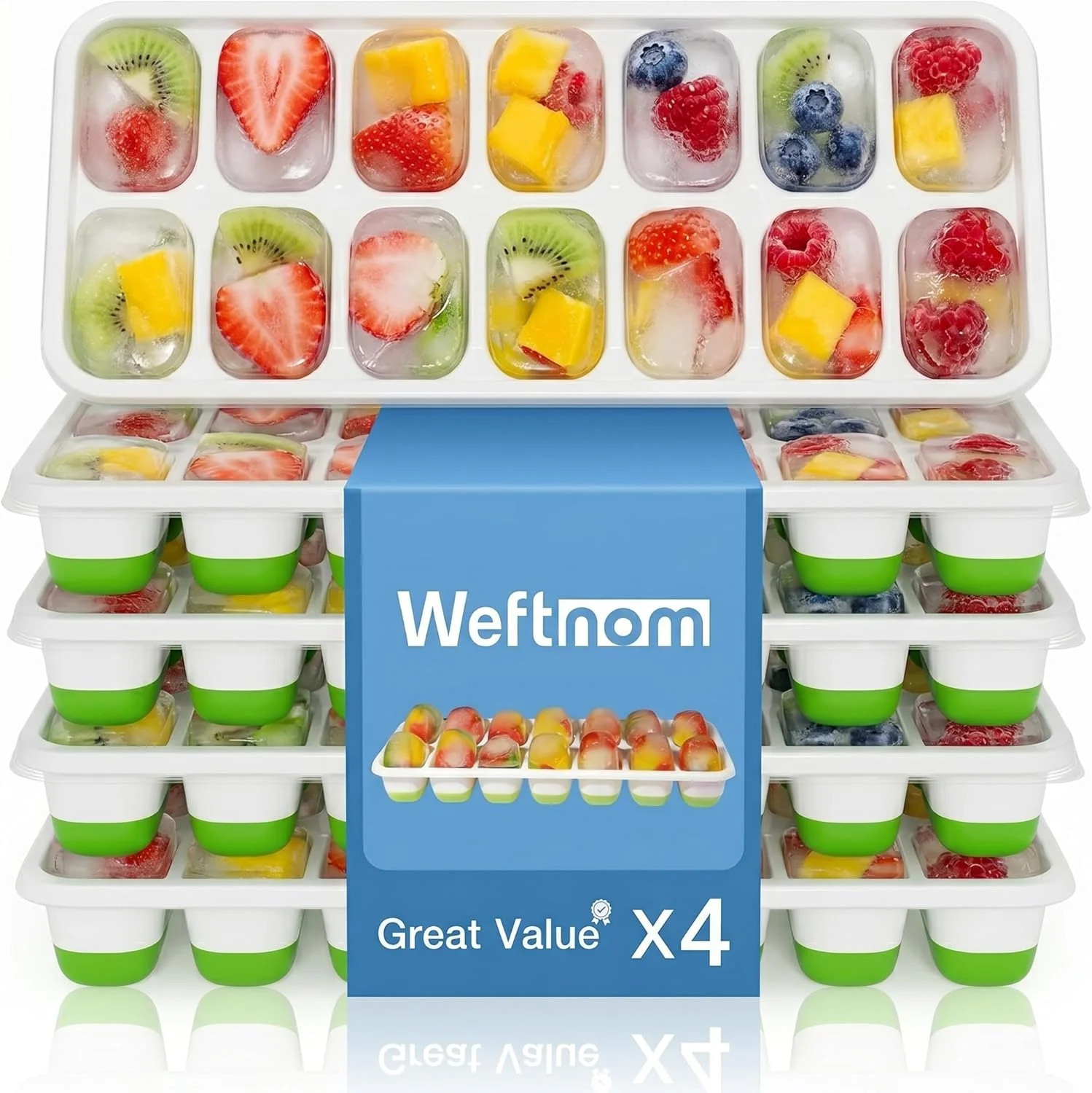 Ice Cube Trays with Lids for Freezer, 4 Pack Silicone Set, 56 Cubes | Easy-relea