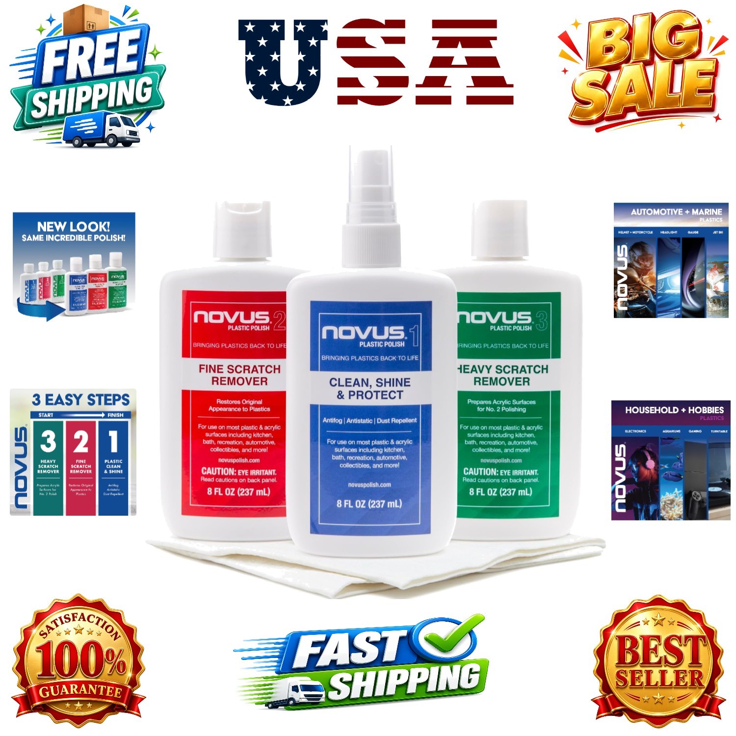 PK1-8 | Plastic Clean & Shine Fine Scratch Remover Heavy Scratch Remover and ...
