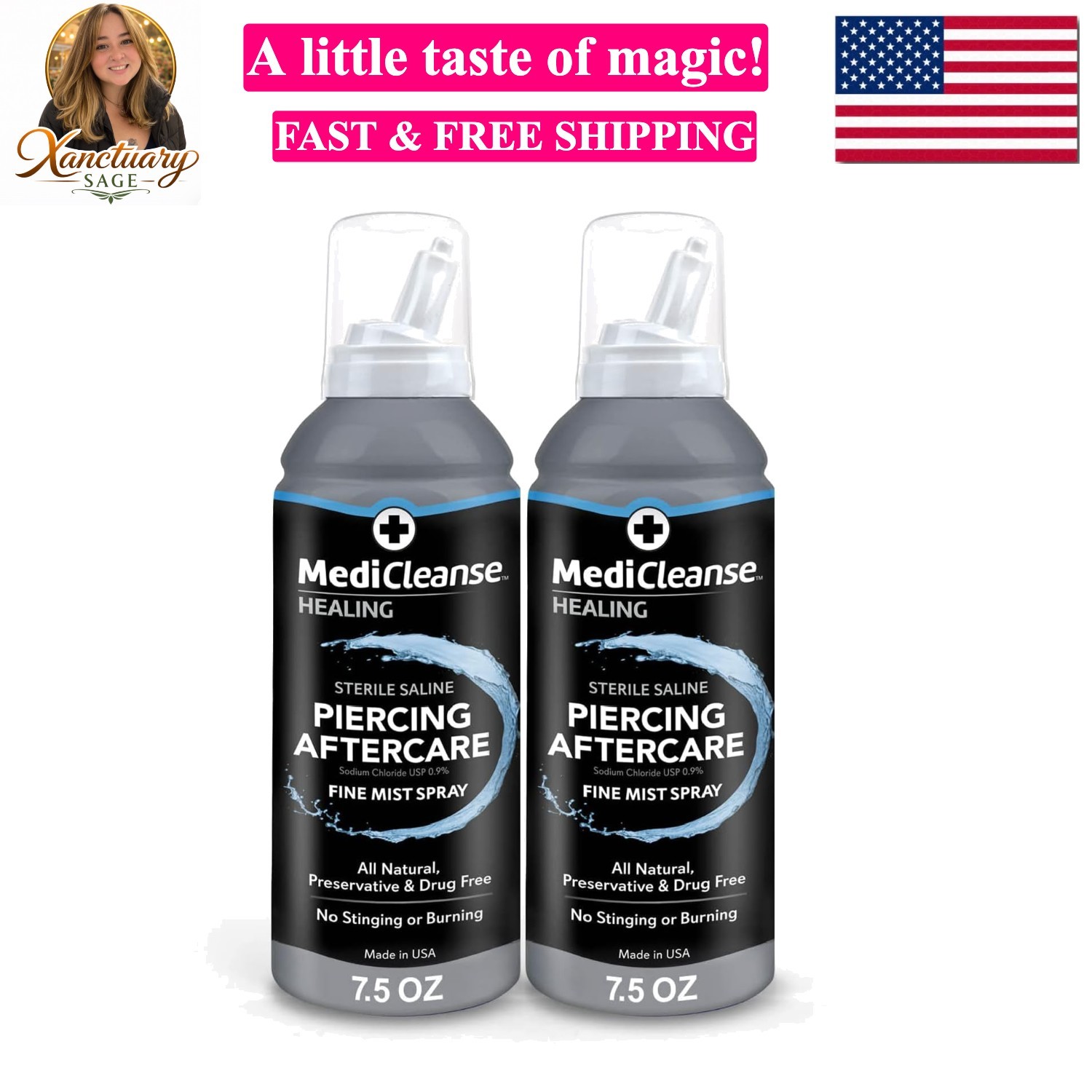 Sterile Saline Piercing Aftercare Fine Mist Spray, 7.5 Ounce, All Natural, No...