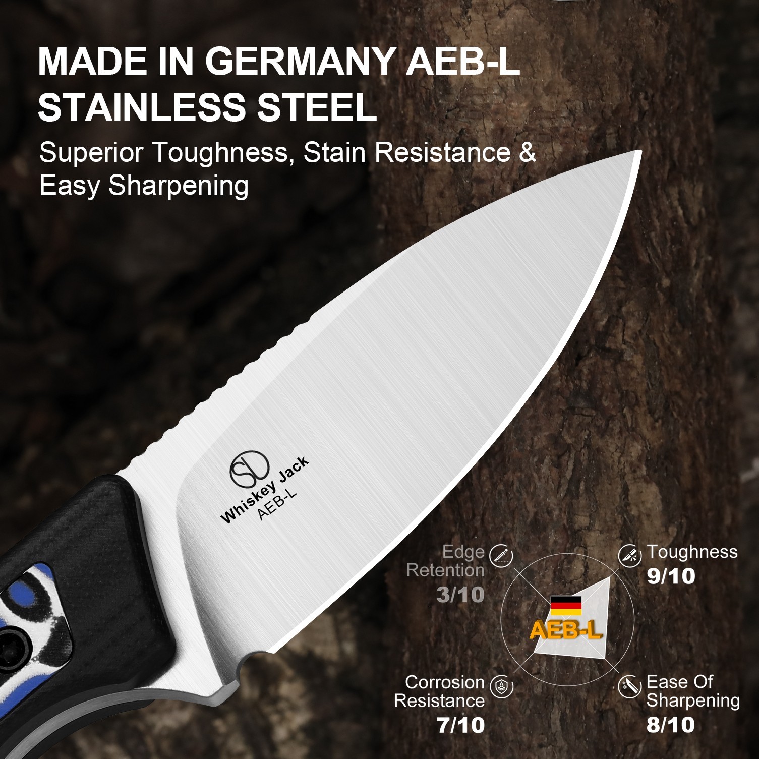 Kizer Whiskey Jack Fixed Knife AEB-L Blade G10 & Micarta Handle + Sheath 1108A6