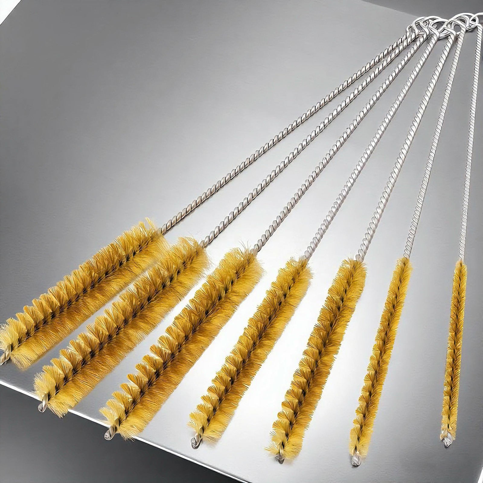 7 PCS Brass Wire Tube Brush Kit Bottle Brushes, 11'' Long-Handle brass