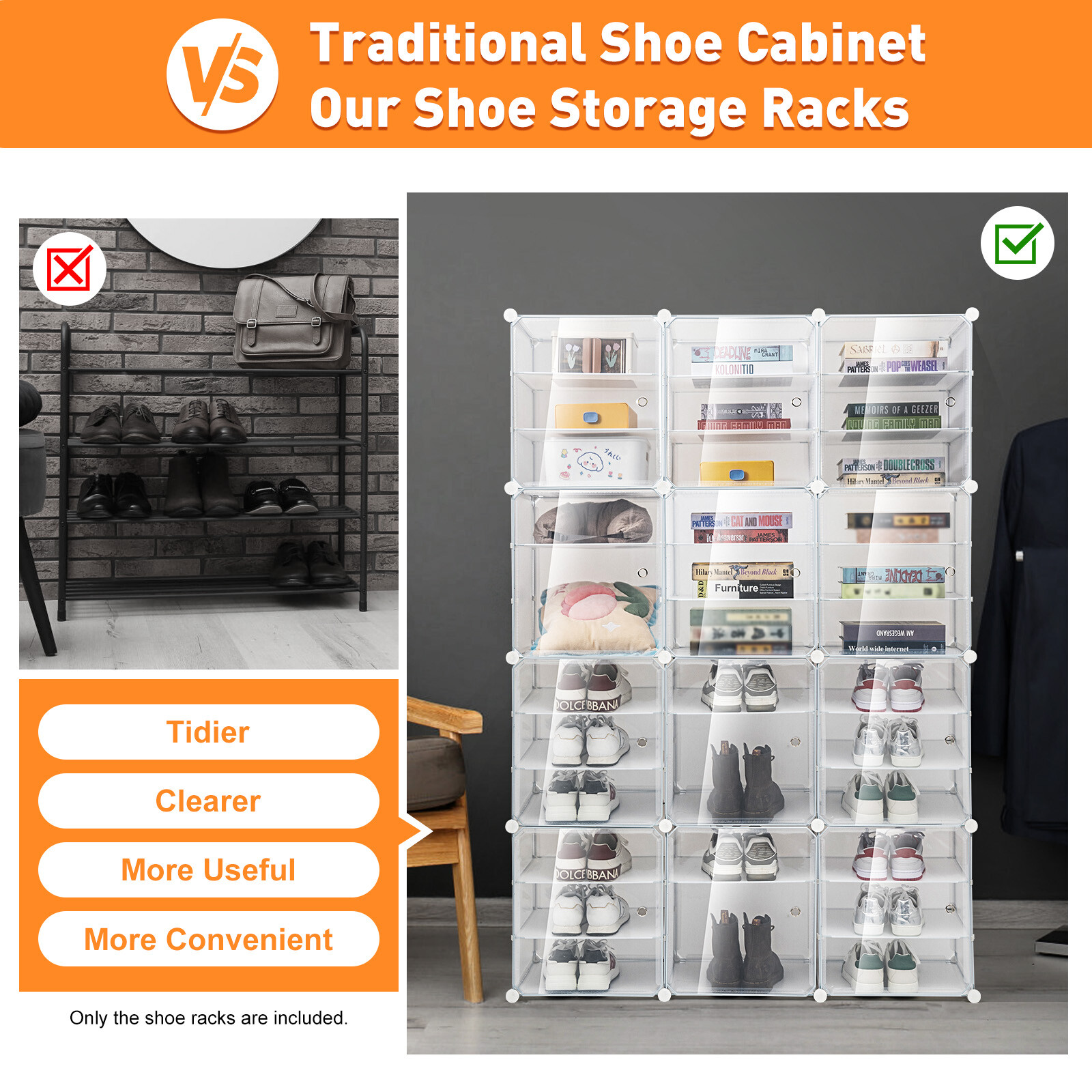12-Tier Shoe Rack Organizer Stackable Closet 36 Pairs Shoes Box Storage Cabinet