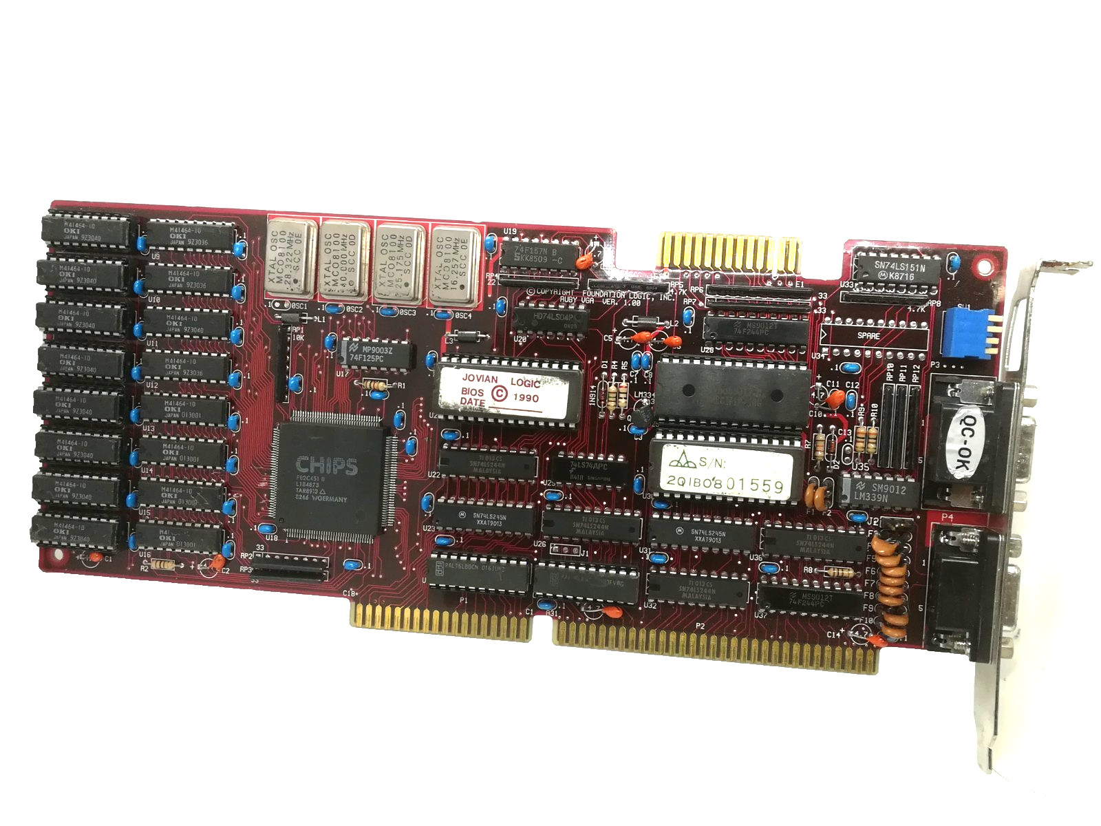 FOUNDATION LOGIC RUBY VGA CHIPS F82C451 512KB ISA VGA EGA GRAPHICS CARD # GK14202