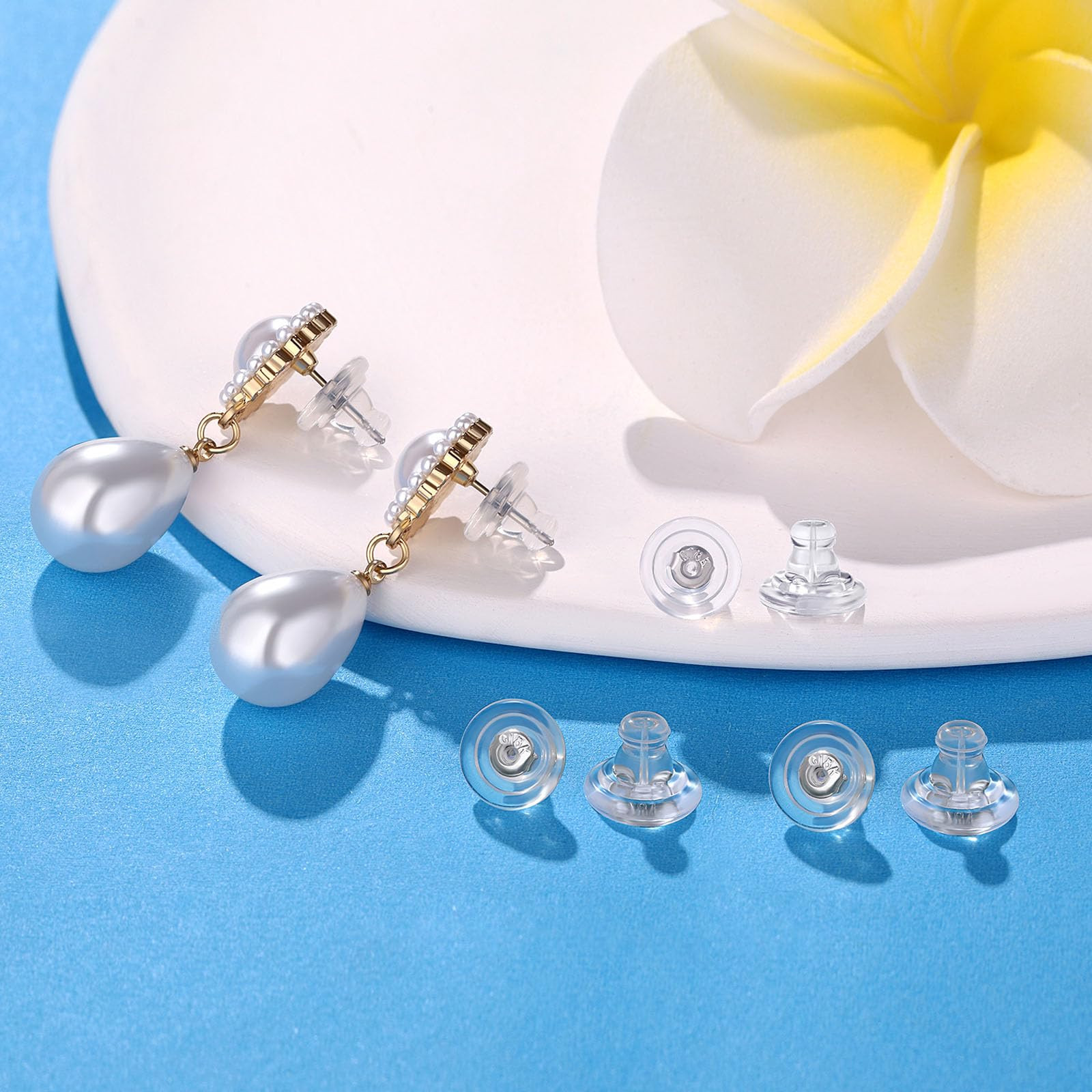 Earring Backs 14K White Gold Locking Secure Earring Backs for Studs, Secure H...