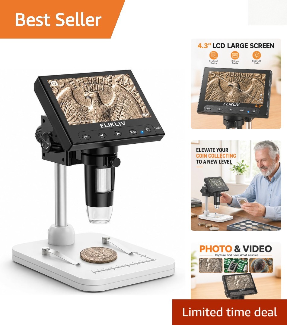 Digital Coin Microscope 1000x, Rechargeable with 8 LED Lights & PC Compatibility