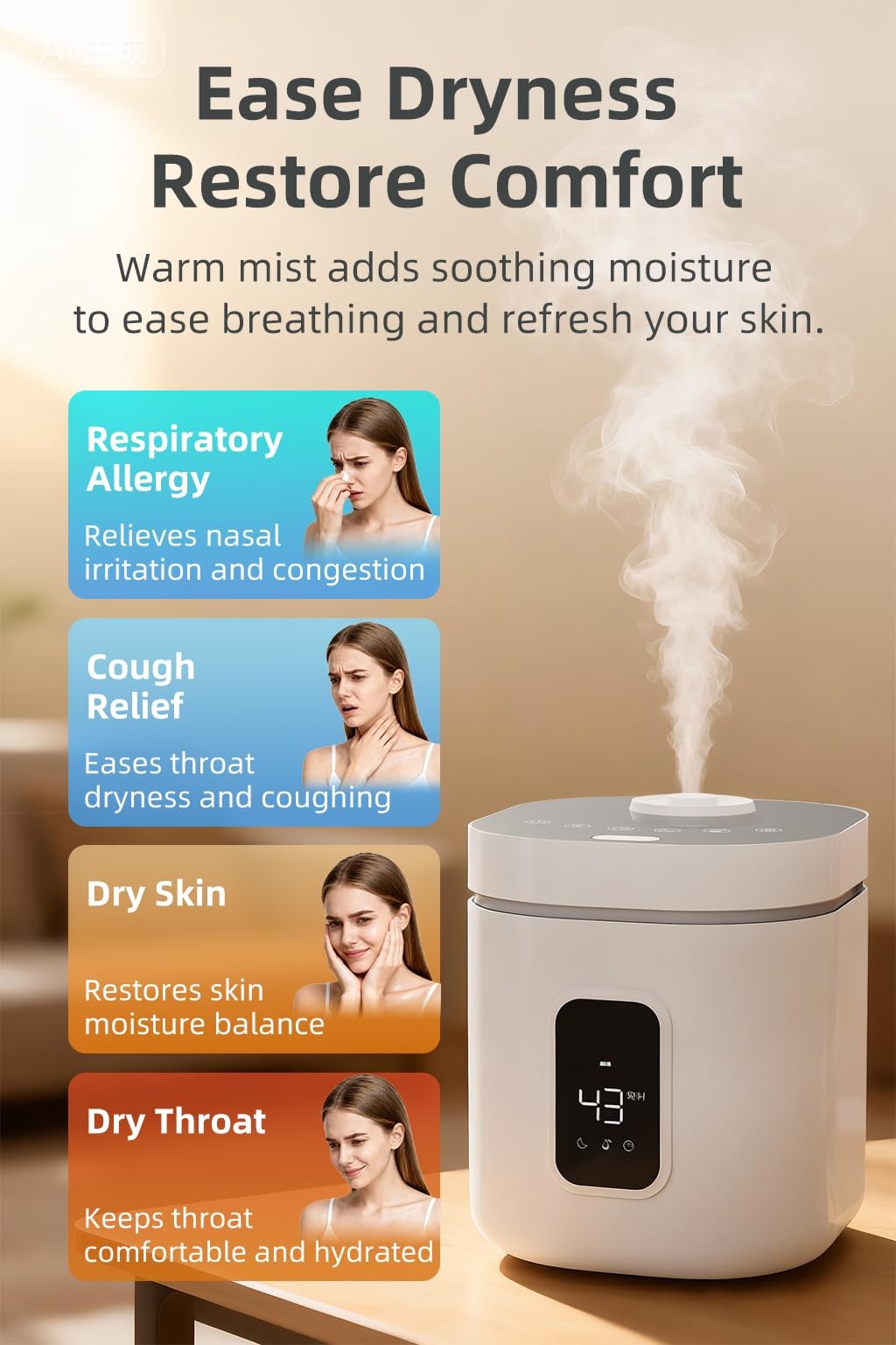 Xamatts Stainless Steel Humidifier 3.3L/0.87Gal Warm Mist Steam Humidification