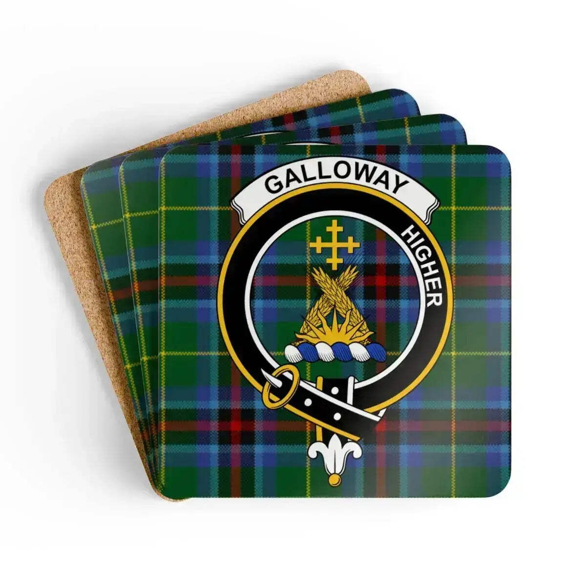 Clan Galloway Crest Tartan Coaster Set – Scottish Heritage Coasters