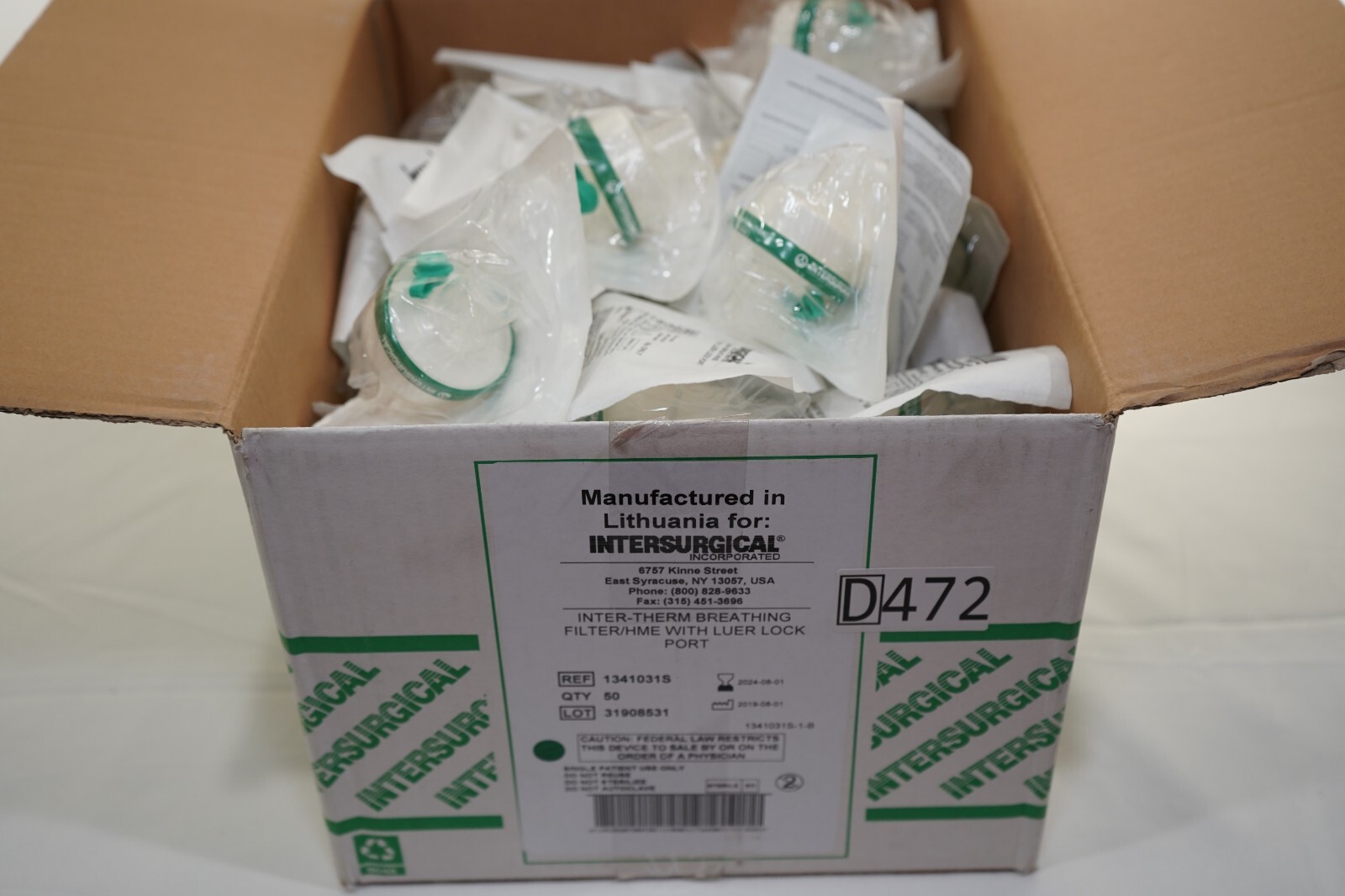 50pcs Intersurgical 1341031S Intra-Therm Breathing Filter HME Luer Lock EXP 2024