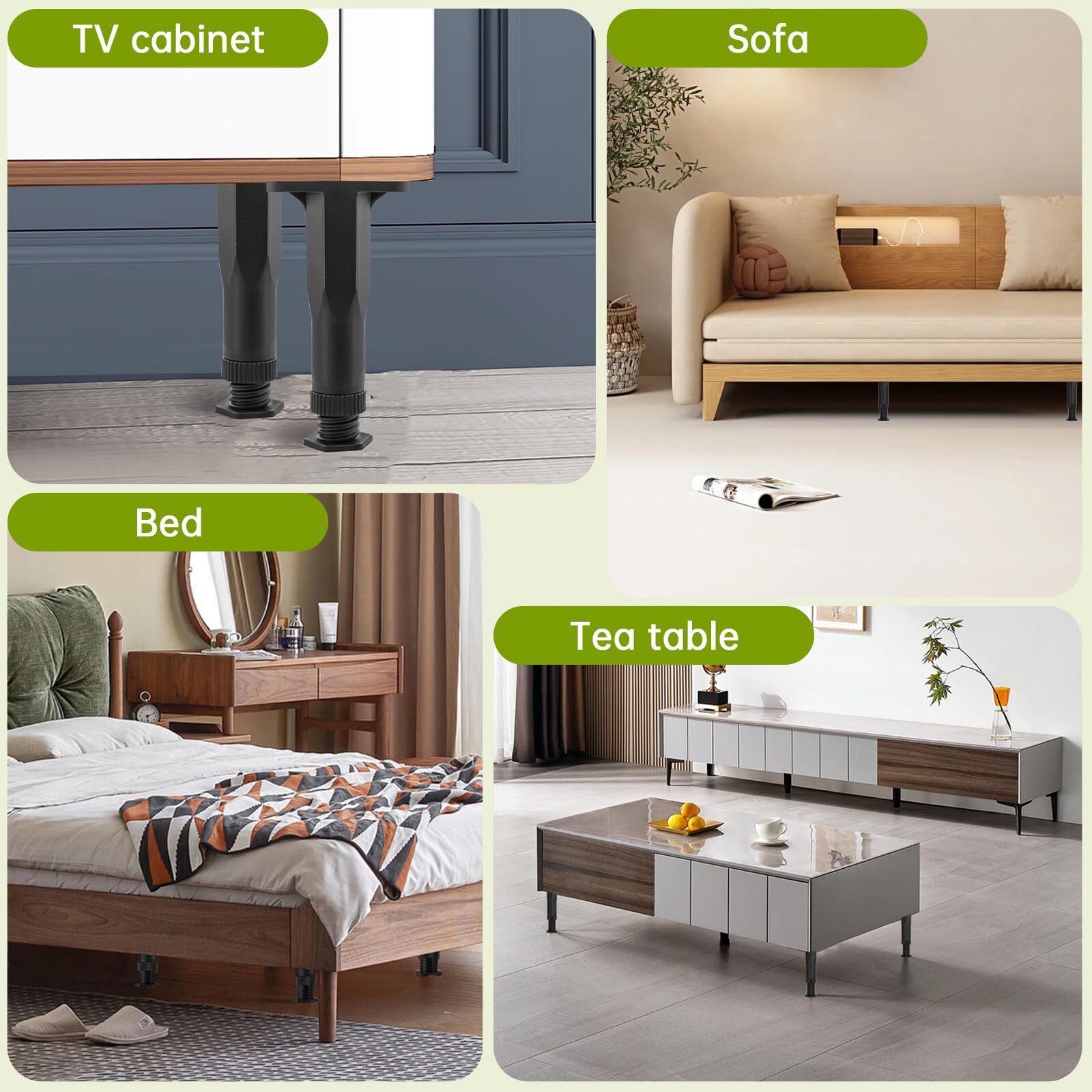 6 PCS Adjustable Height Bed Support Legs (5.1"-8.3") Bed Frame Legs for King Que