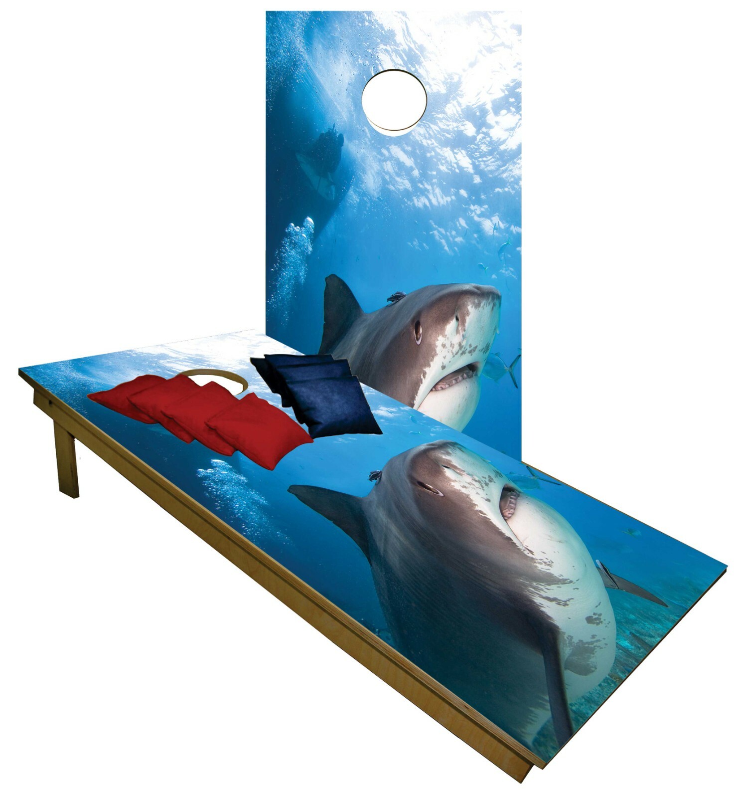 CORNHOLE BEANBAG TOSS GAME Great White Shark w Bags Game Boards Digital  Set