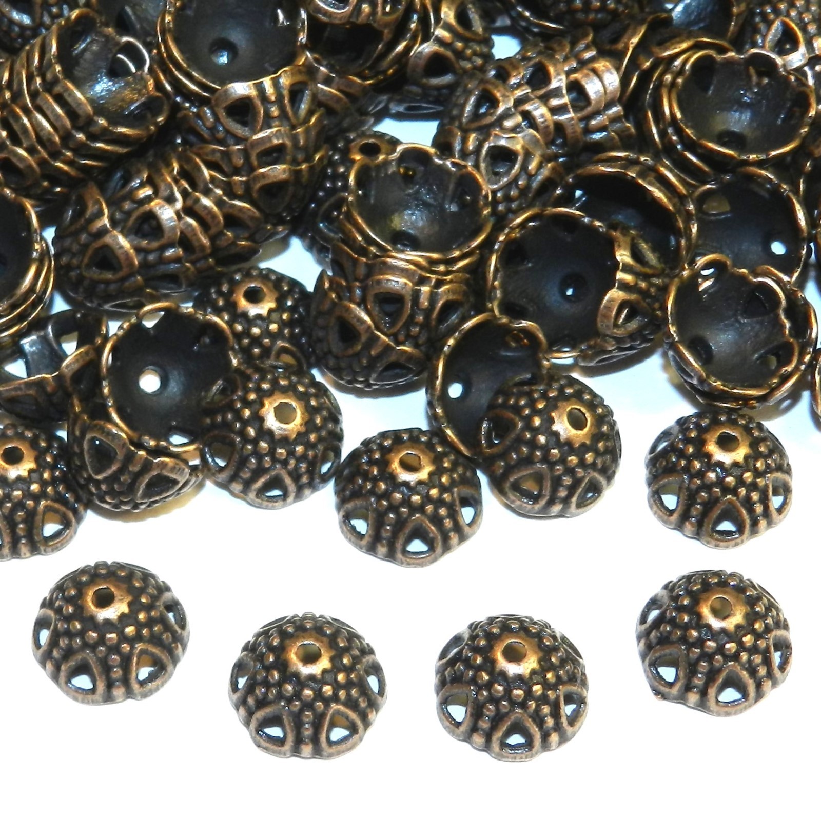 MX3161 Antiqued Copper 12mm Round Open Flower Design Metal Bead Caps 200pc