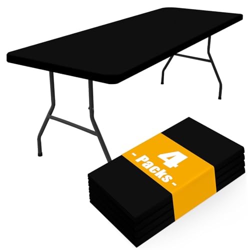 4 Pack Rectangle Picnic Table Cloth, Waterproof Elastic Fitted 30"X72" Black