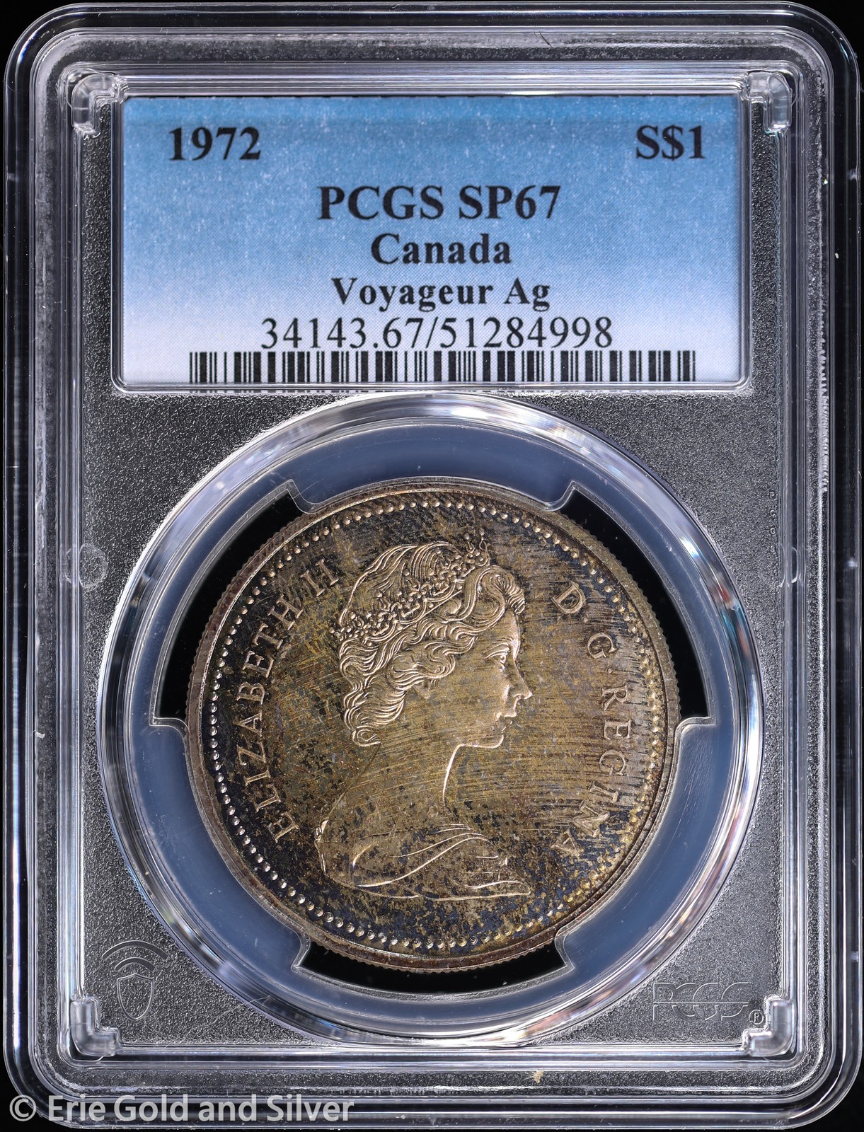 1972 $1 Canada Elizabeth II Voyageur Silver Dollar PCGS SP 67 | Toned Nice