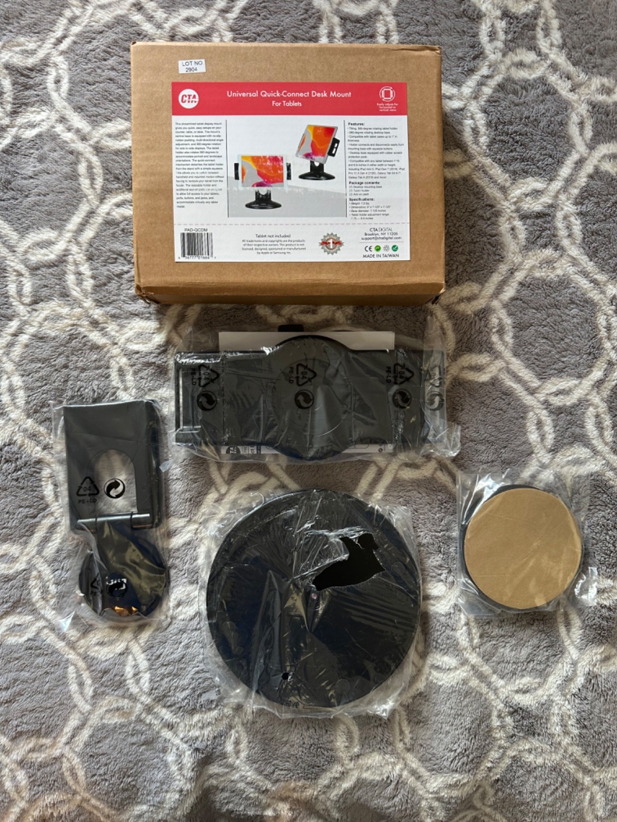 CTA Digital Universal Quick-Connect Desk Mount For Tablets PAD-QCDM NEW Box Open