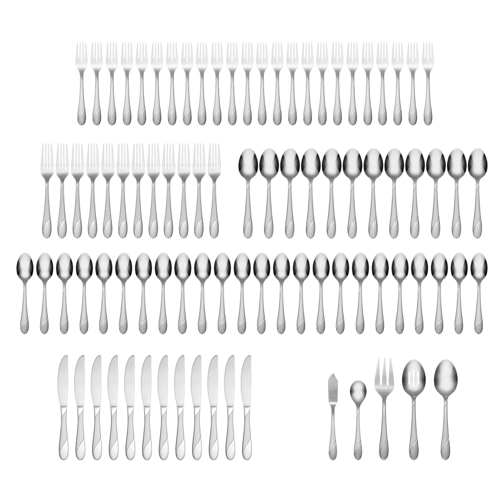 Cambridge Swirl Sand Piece Flatware Set, 89 Count, Metallic