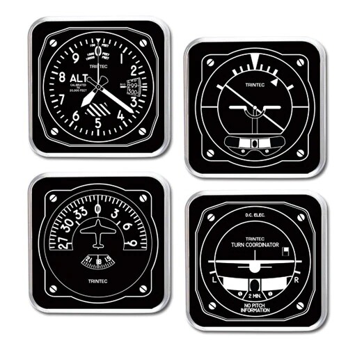 Trintec Black & White 4-Piece Square Acrylic Aviation Instrument Coaster Set