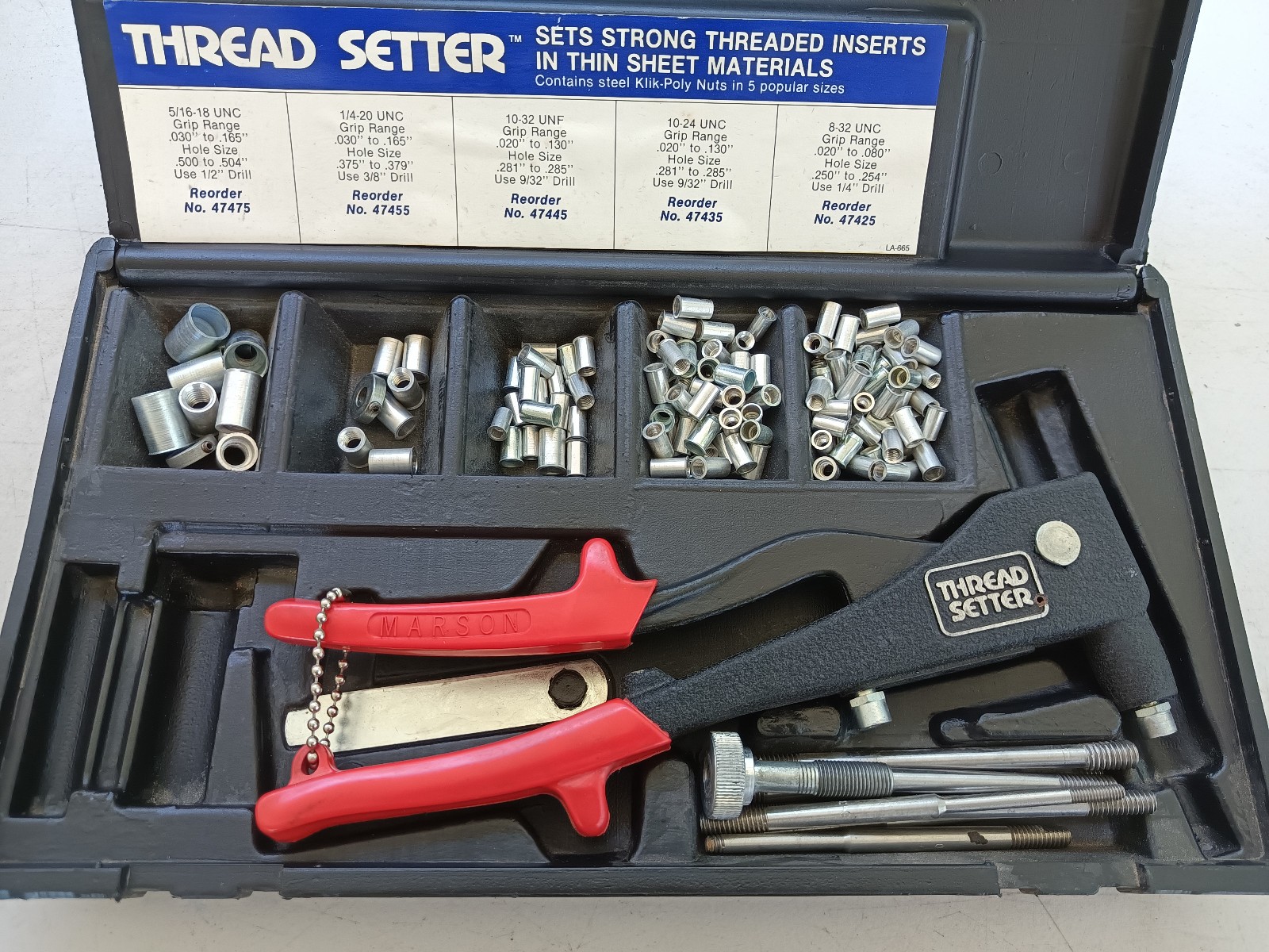 Used - Marson #39202 Thread-Setter Kit SAE Threaded Inserts Klik Poly Nuts