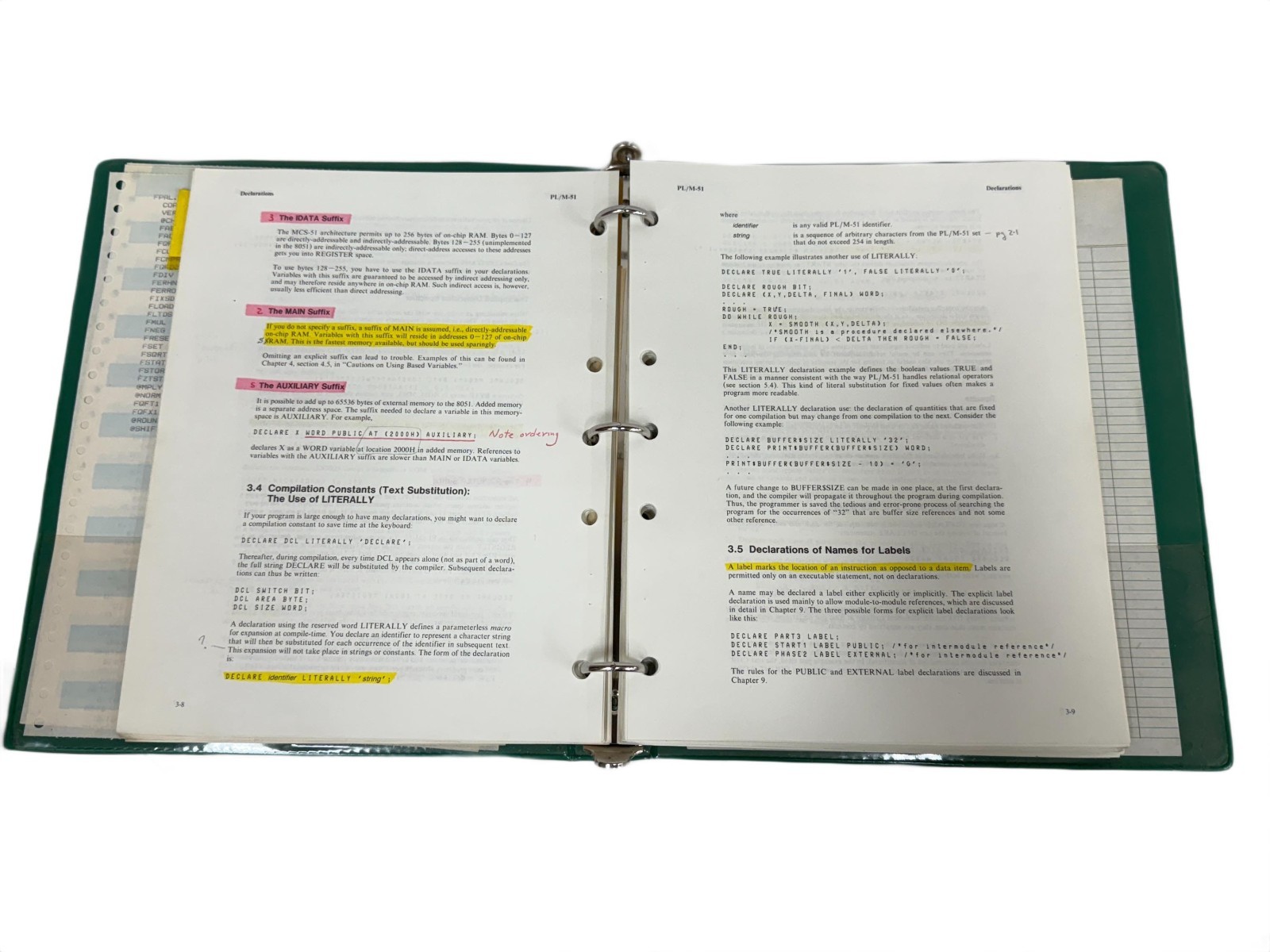 Intel 1983 PL/M-51 Users Guide w/ Binder and PL/M-51 Pocket Reference Card