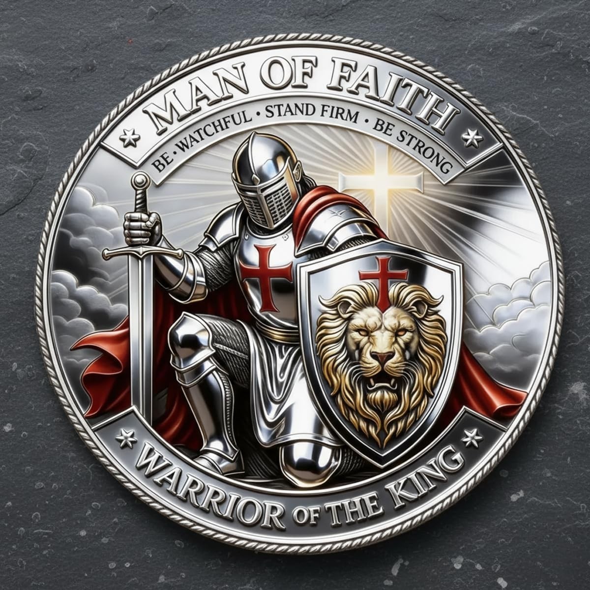 Man of Faith Collectible Coin – Warrior Lion of Judah, 2D Flat Christian Token