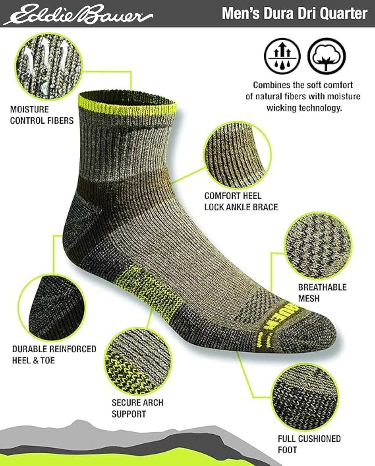 Men's Dura Dri Moisture Control Quarter and No-Show Socks, 6 Pairs