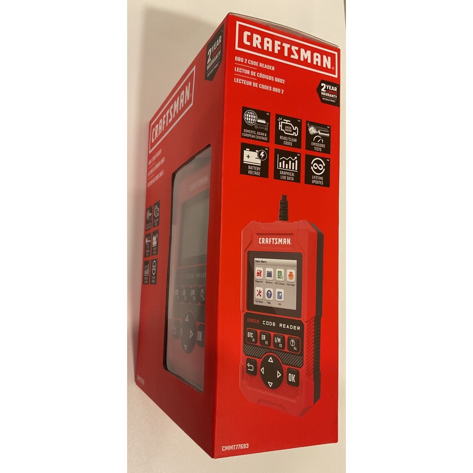 Craftsman CMMT77693 OBD2 Code Reader Car Diagnostic Scanner Tool Live Data Red