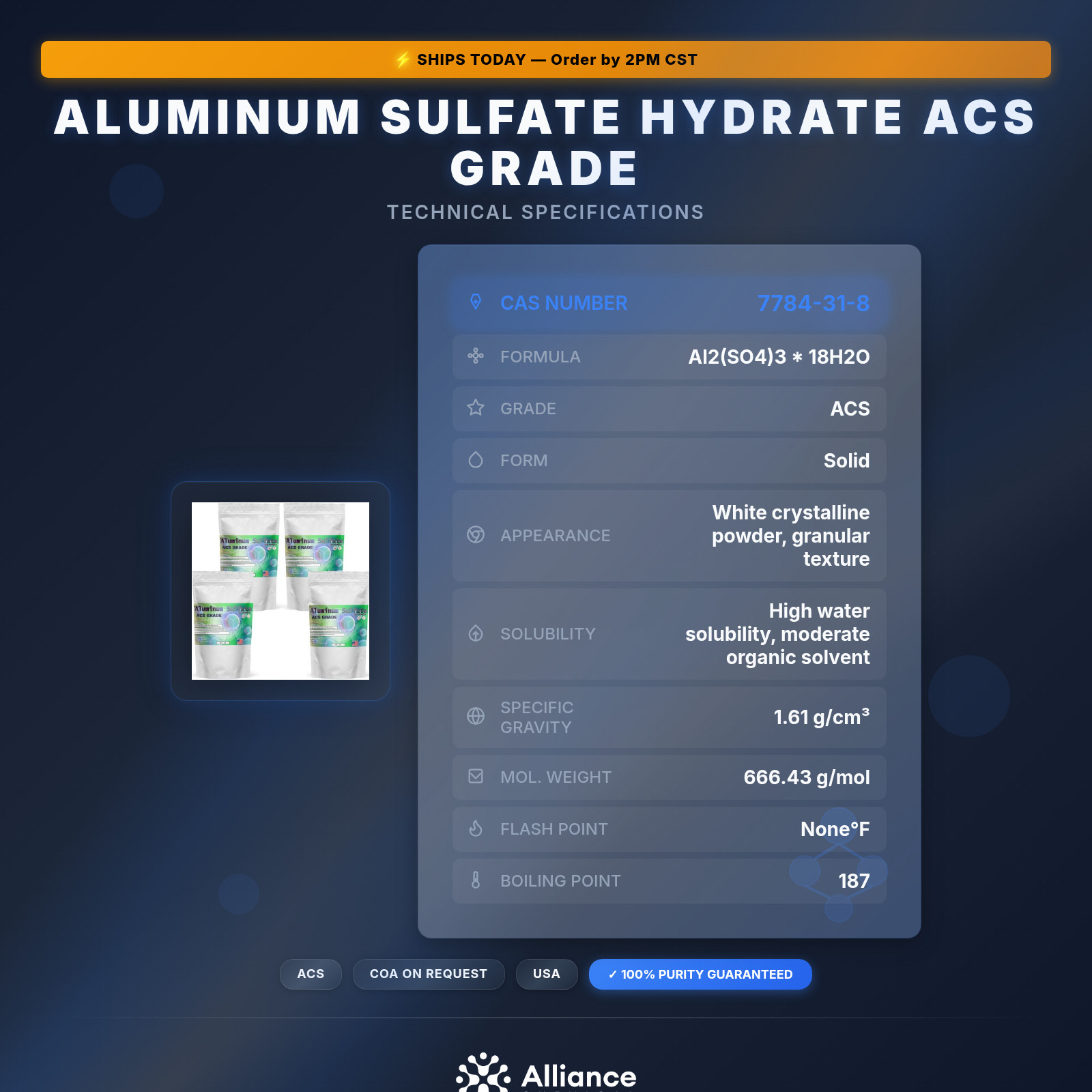 Aluminum Sulfate Hydrate ACS Grade - 4 Pack (20 lbs.)