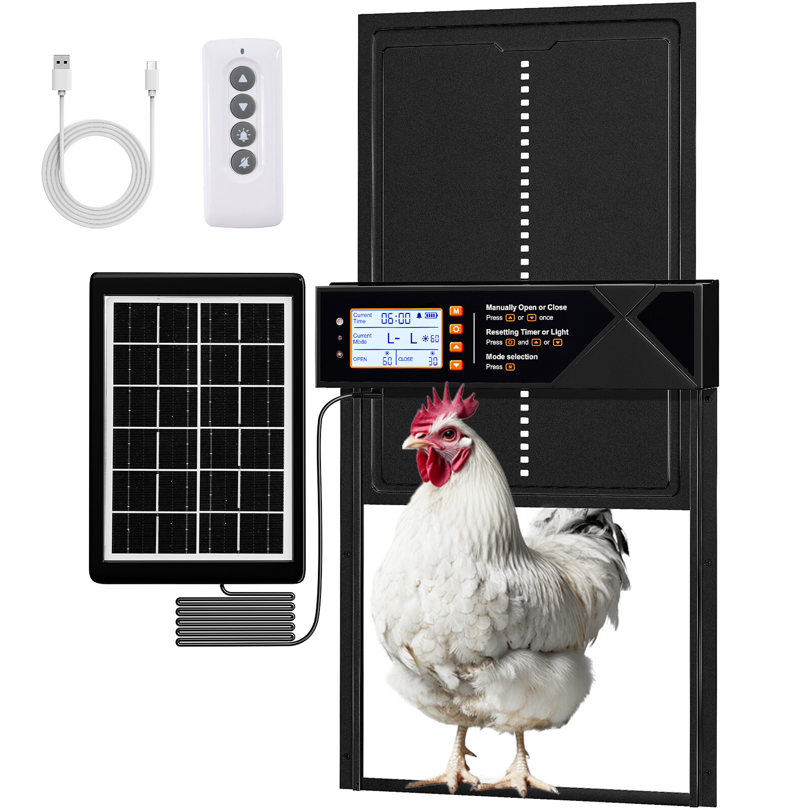 Automatic Chicken Coop Door Solar Powered Poultry Gate Opener Timer Light Sensor