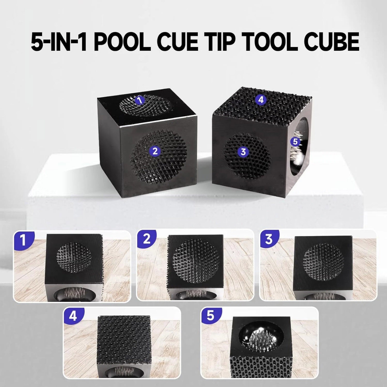 Universal 5-in-1 Billiard Pool Cue Tip Tool Scuffer/Shaper/Aerator Tip Pick Cube