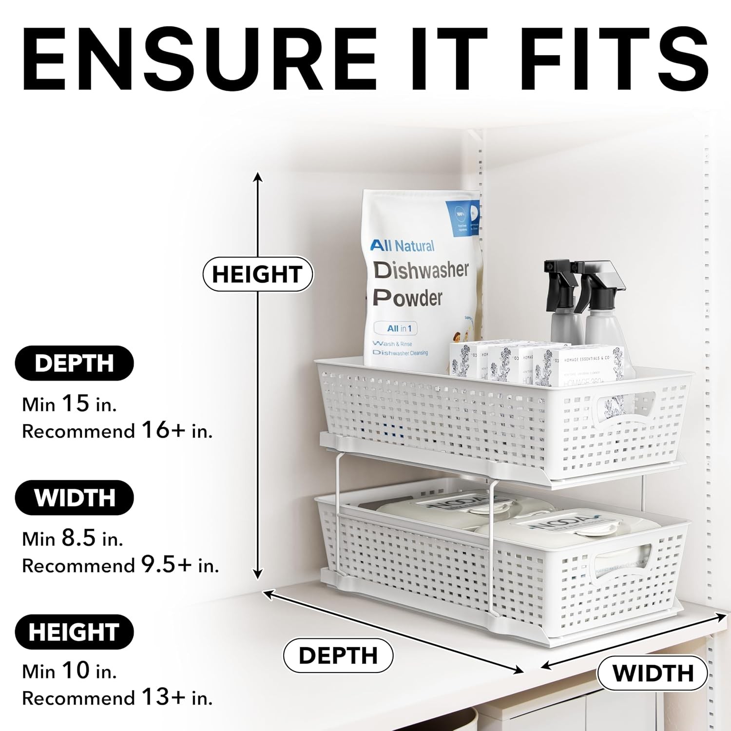 White Under Sink 2 Tier Sliding Drawer Kitchen Storage Cabinet