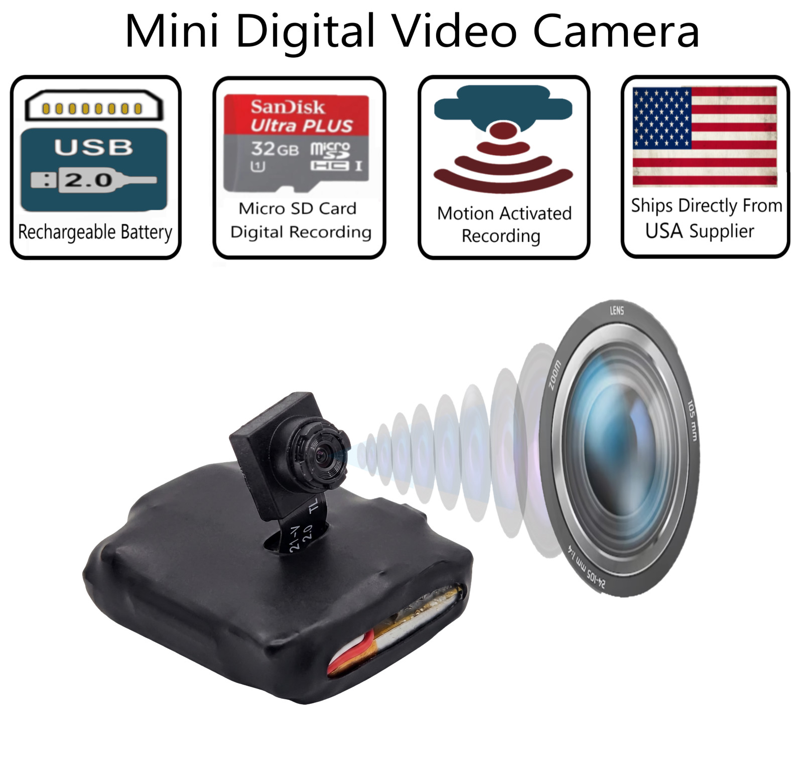 Mini 1080P Camera - Built-in battery compact digital audio Video recorder Webcam