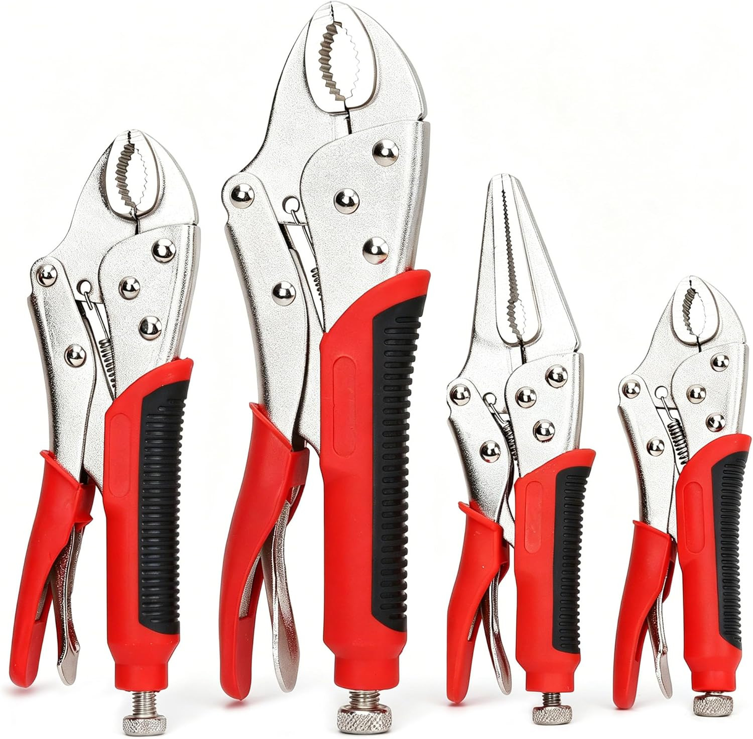 4-Piece Locking Pliers Set with Heavy Duty Grip, Red