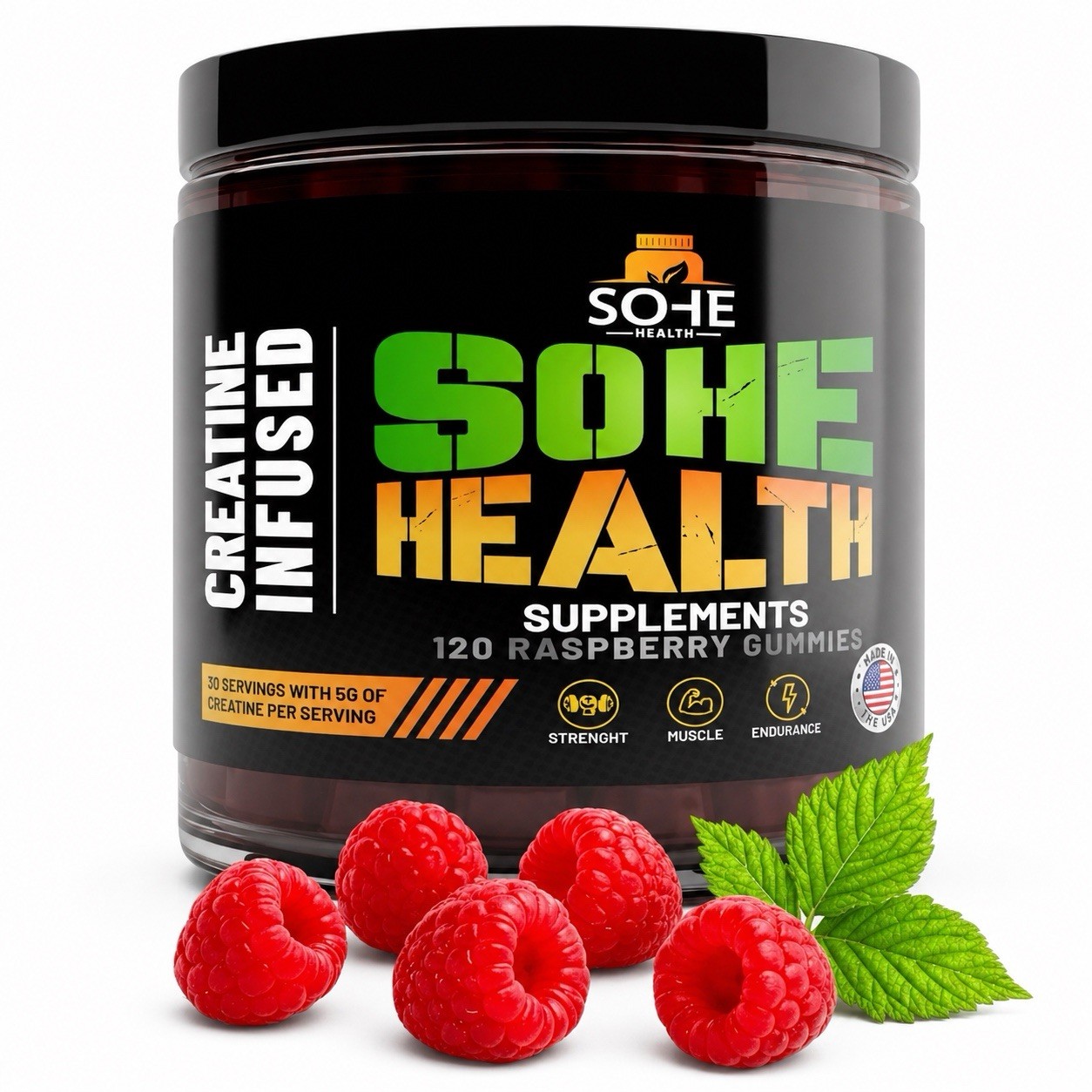 Creatine Gummies 5g 120 Ct Sugar Free Vegan Energy Muscle Sohe Health