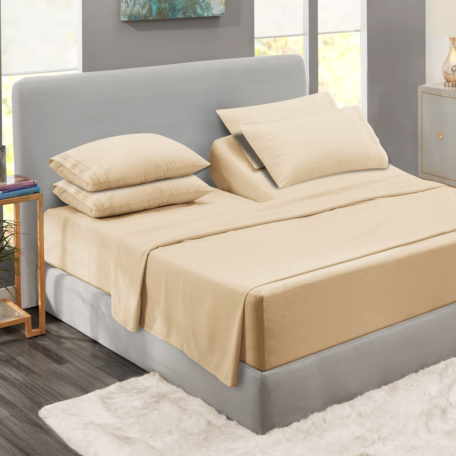 Flex Top King Sheets, 6 Piece Set - Hotel Luxury Sheets for Top Split King Be...