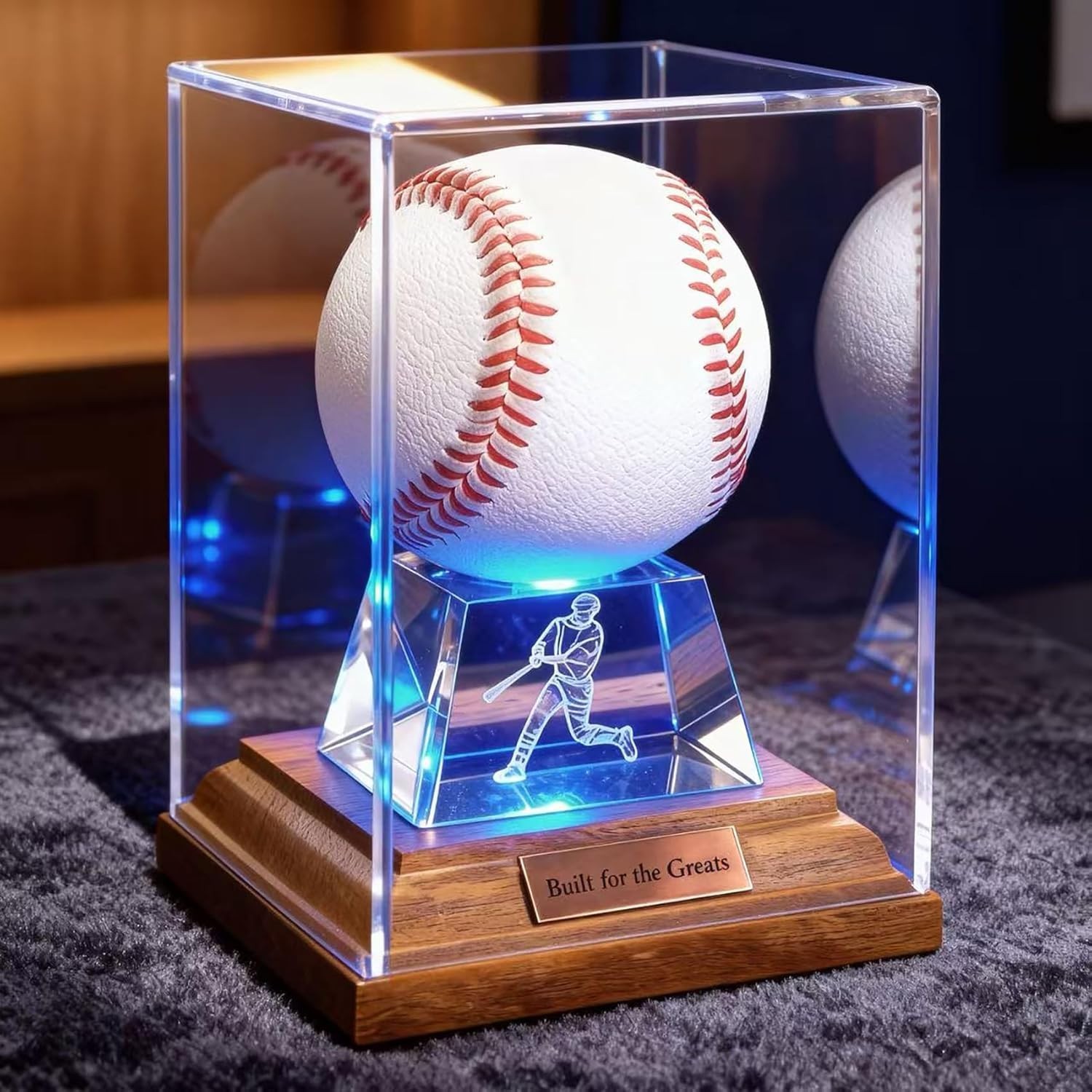 Baseball Display Case Stand with LED Lights Silvery for Souvenir