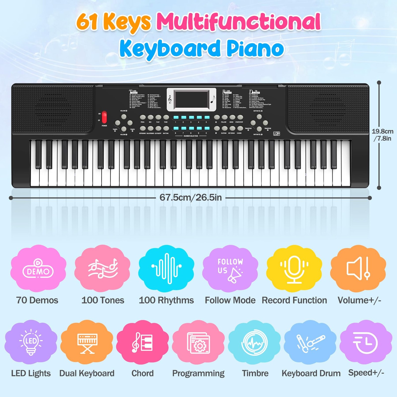 TWFRIC Kid Piano Keyboard Black