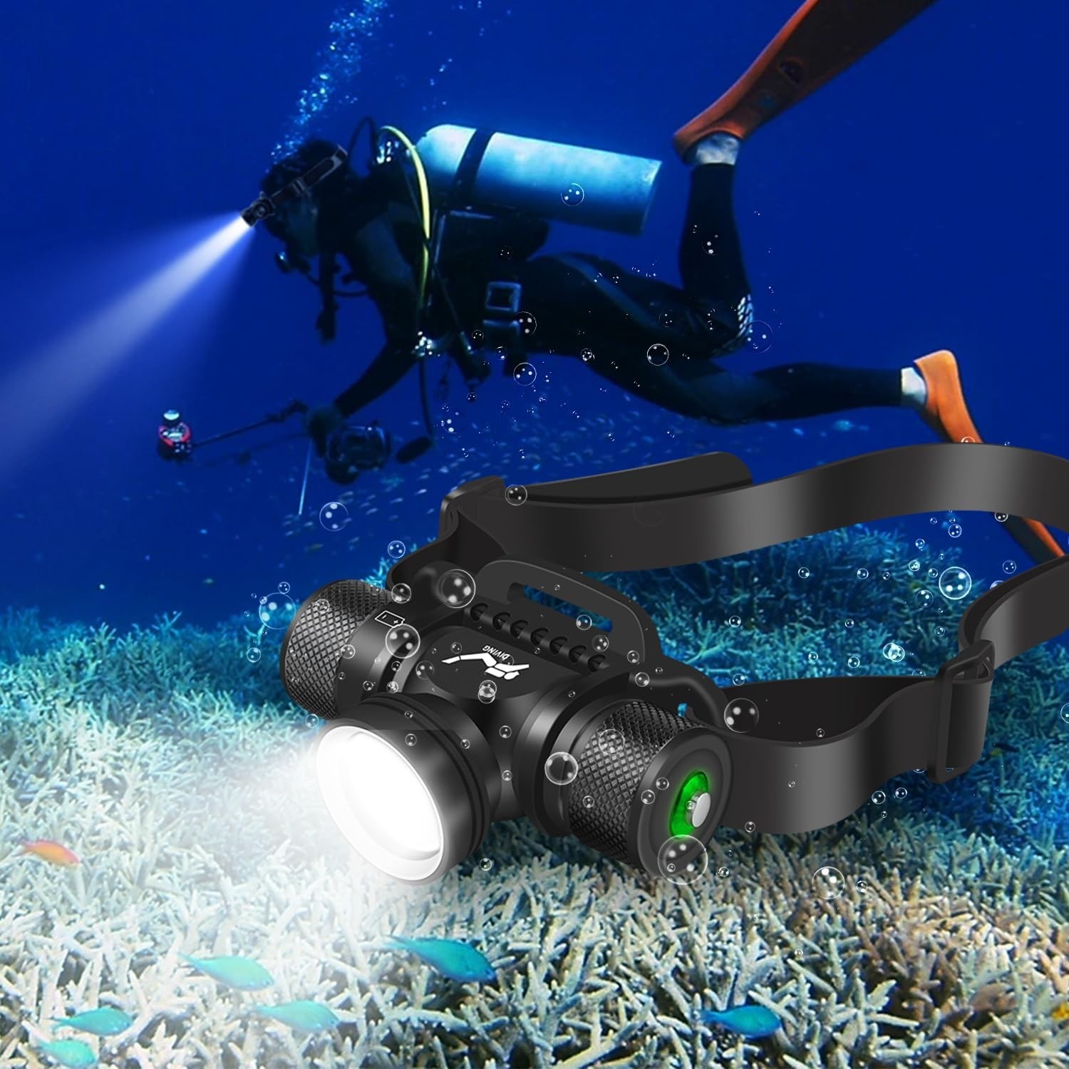 WINDFIRE Scuba Diving Light, Long Range Diving Flashlight Headlamp, 5 Modes D...